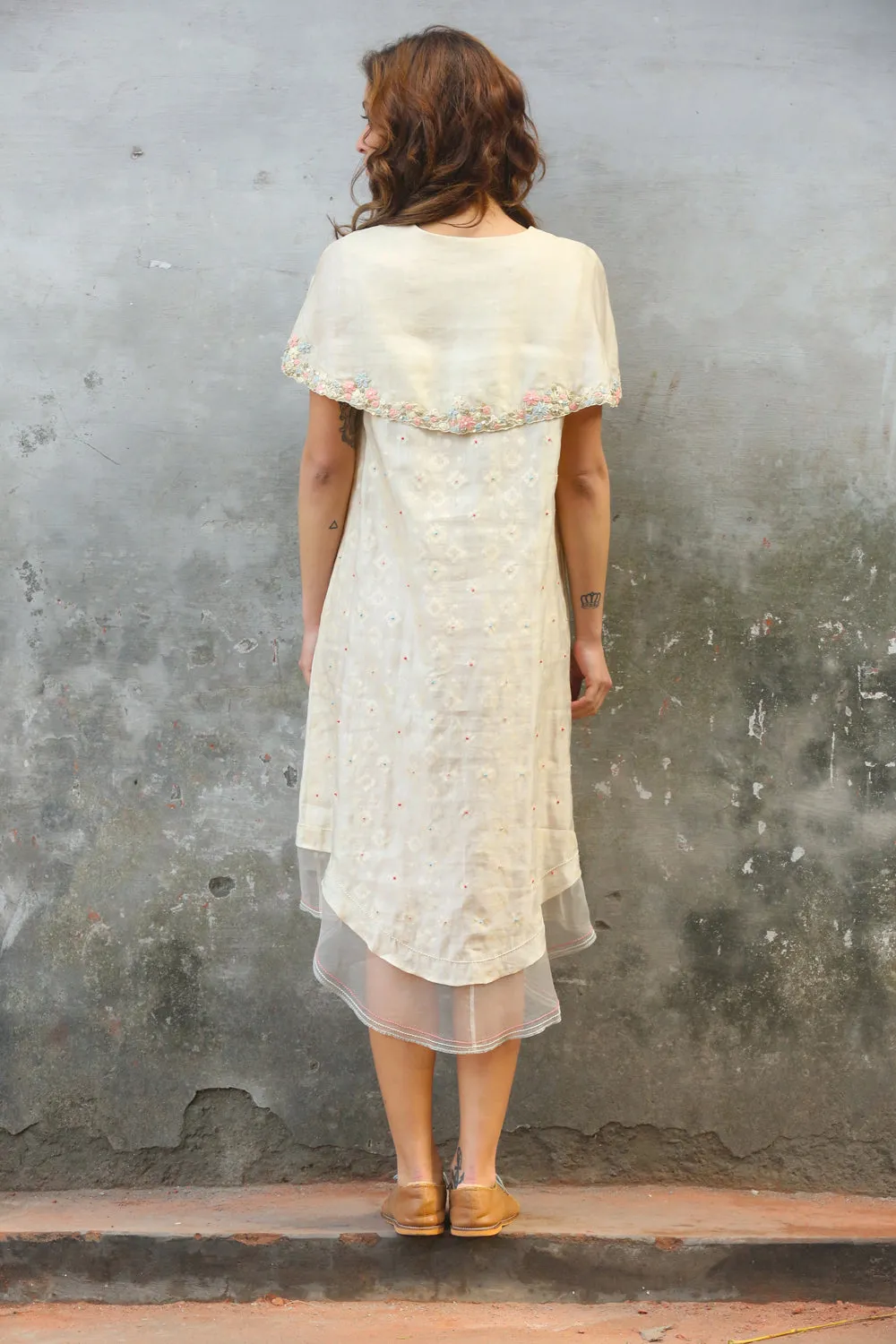 Ivory  Embroidered Cape Kurta Dress