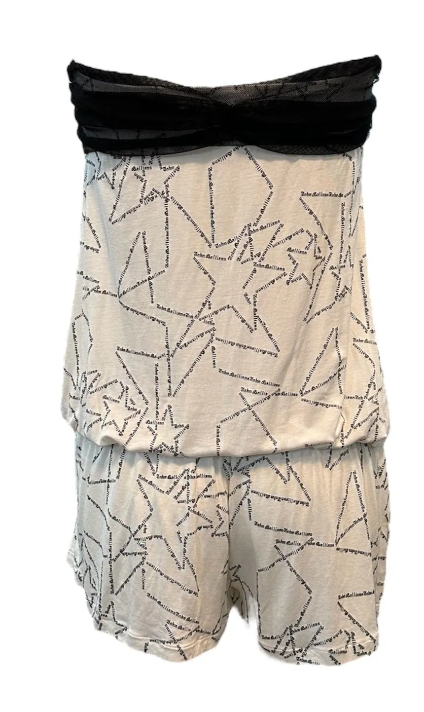 John Galliano Y2K White Strapless Cotton Romper with Logo Stars