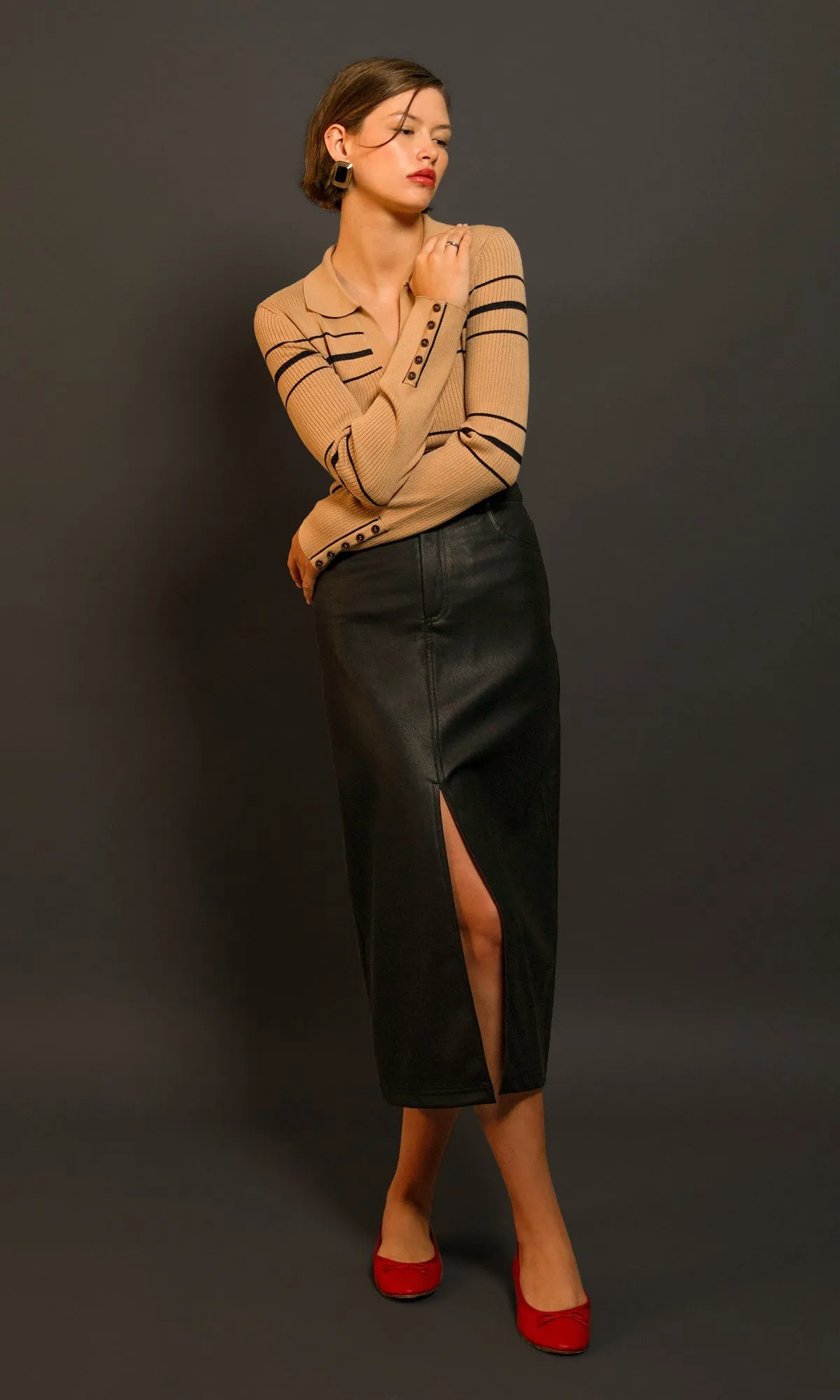 Kaia Vegan Leather Midi Skirt