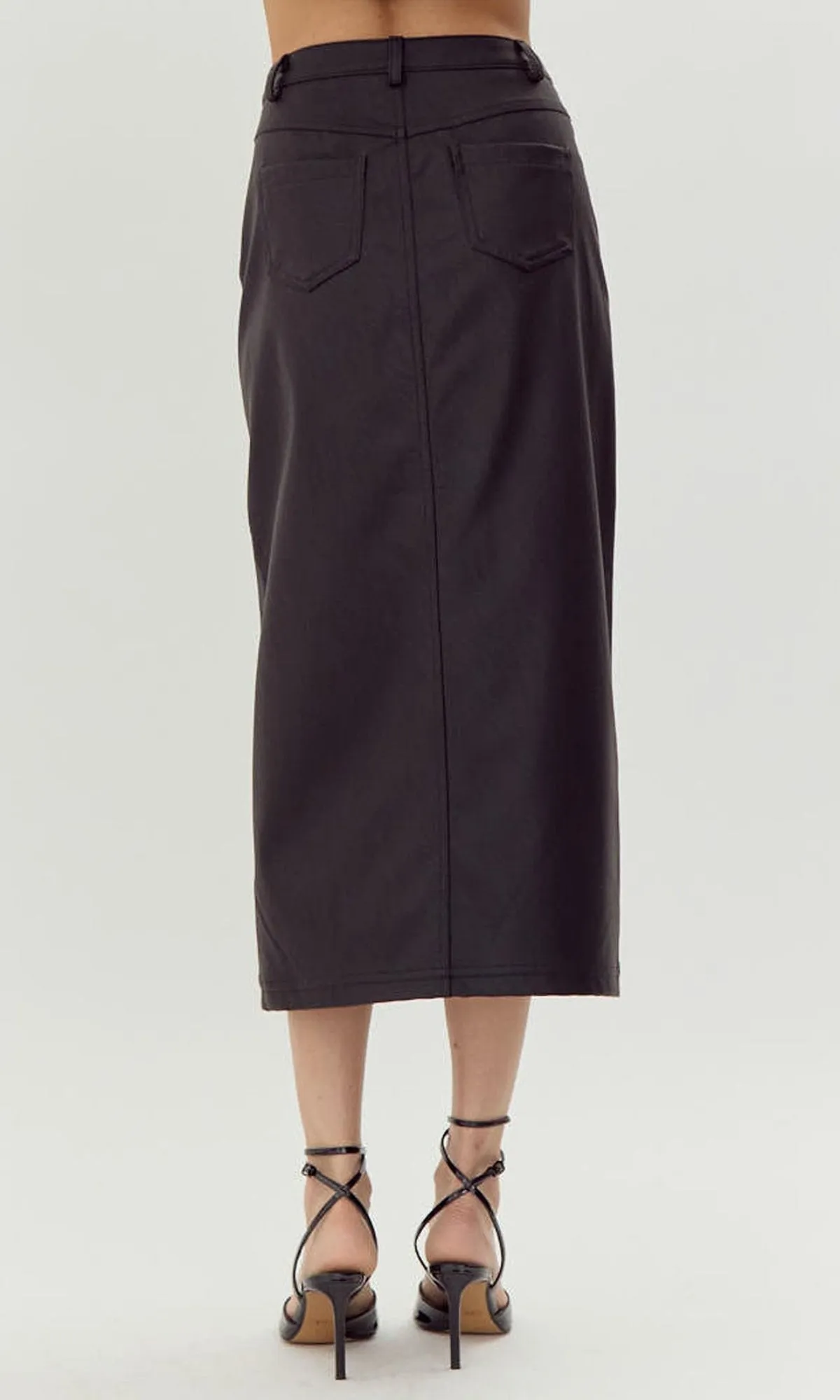 Kaia Vegan Leather Midi Skirt