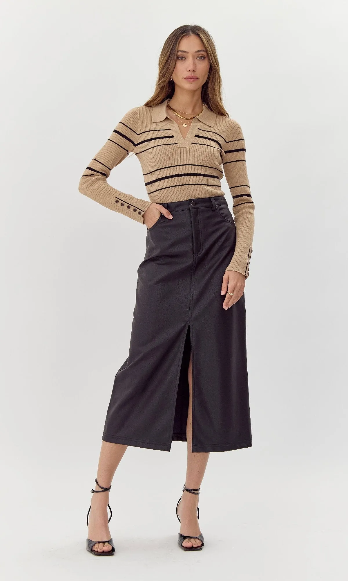 Kaia Vegan Leather Midi Skirt