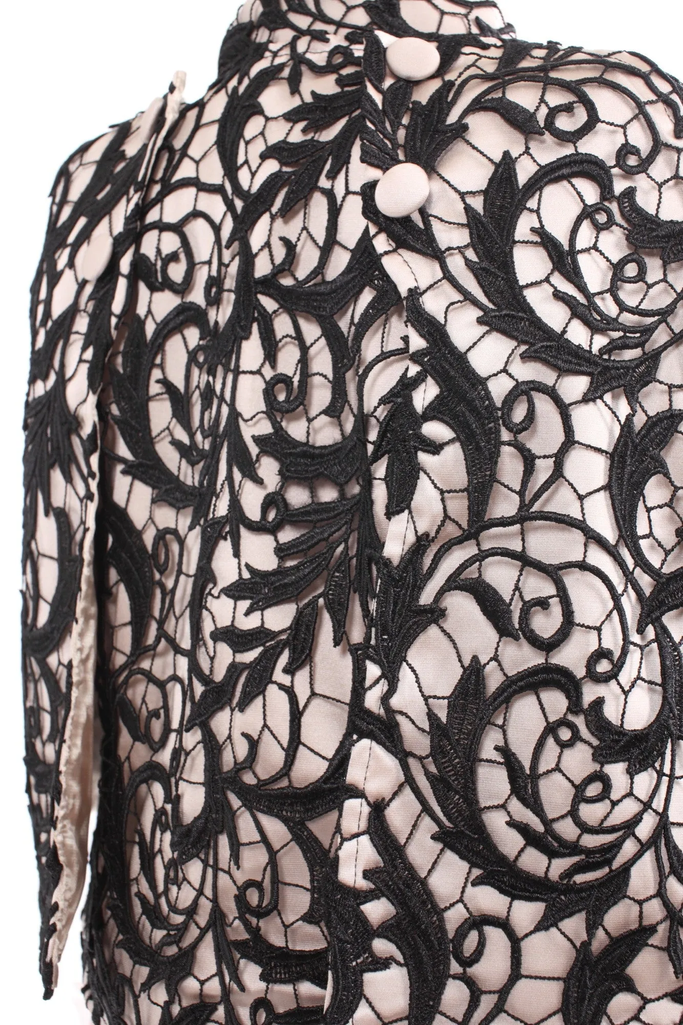 Kids Mao Collar Beige Cape With Black Lace Top Layer