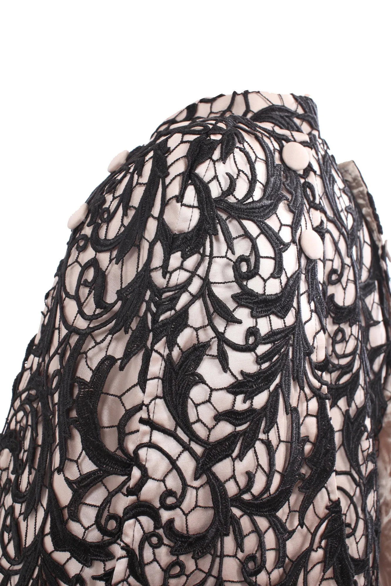 Kids Mao Collar Beige Cape With Black Lace Top Layer