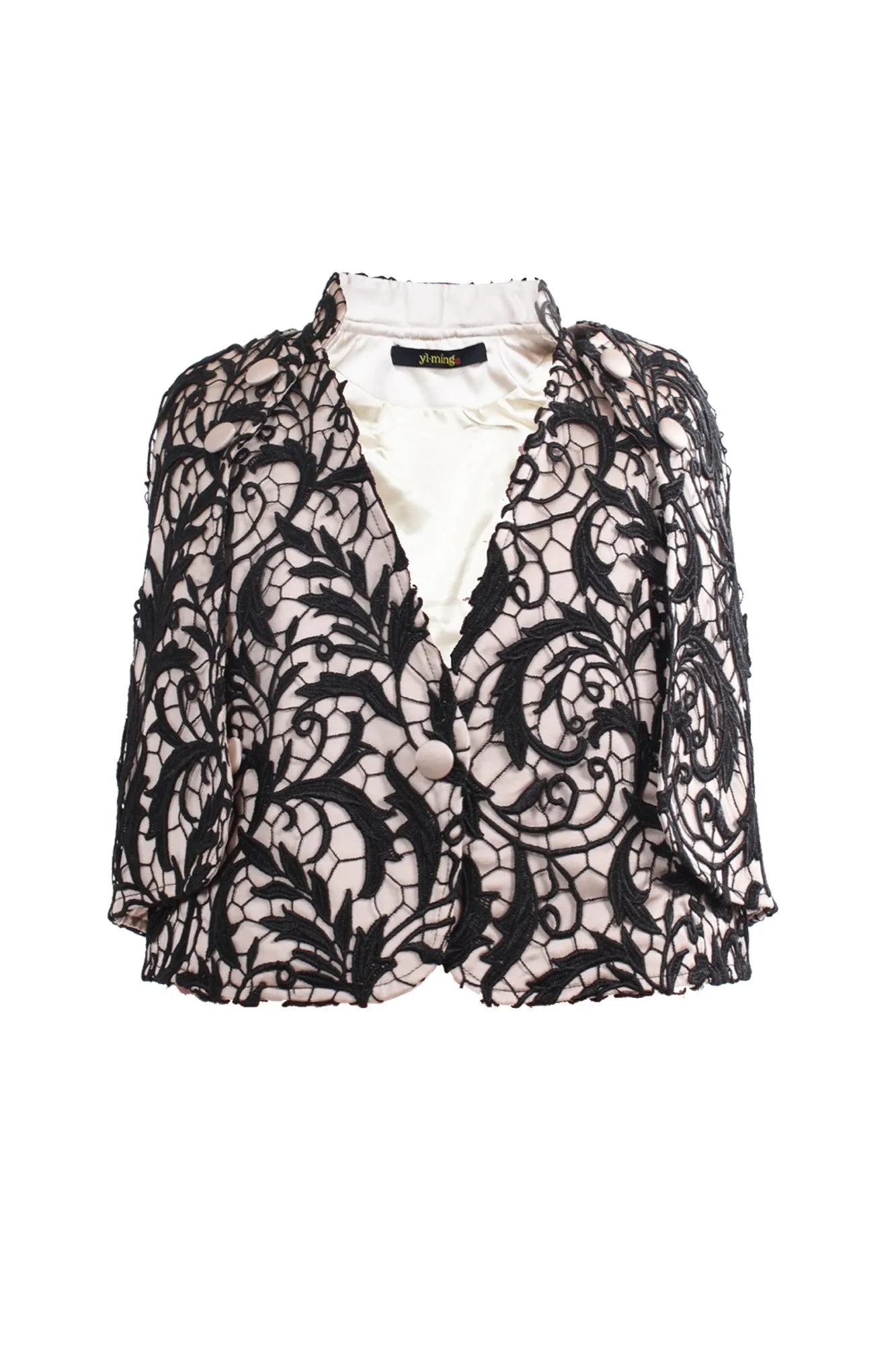 Kids Mao Collar Beige Cape With Black Lace Top Layer