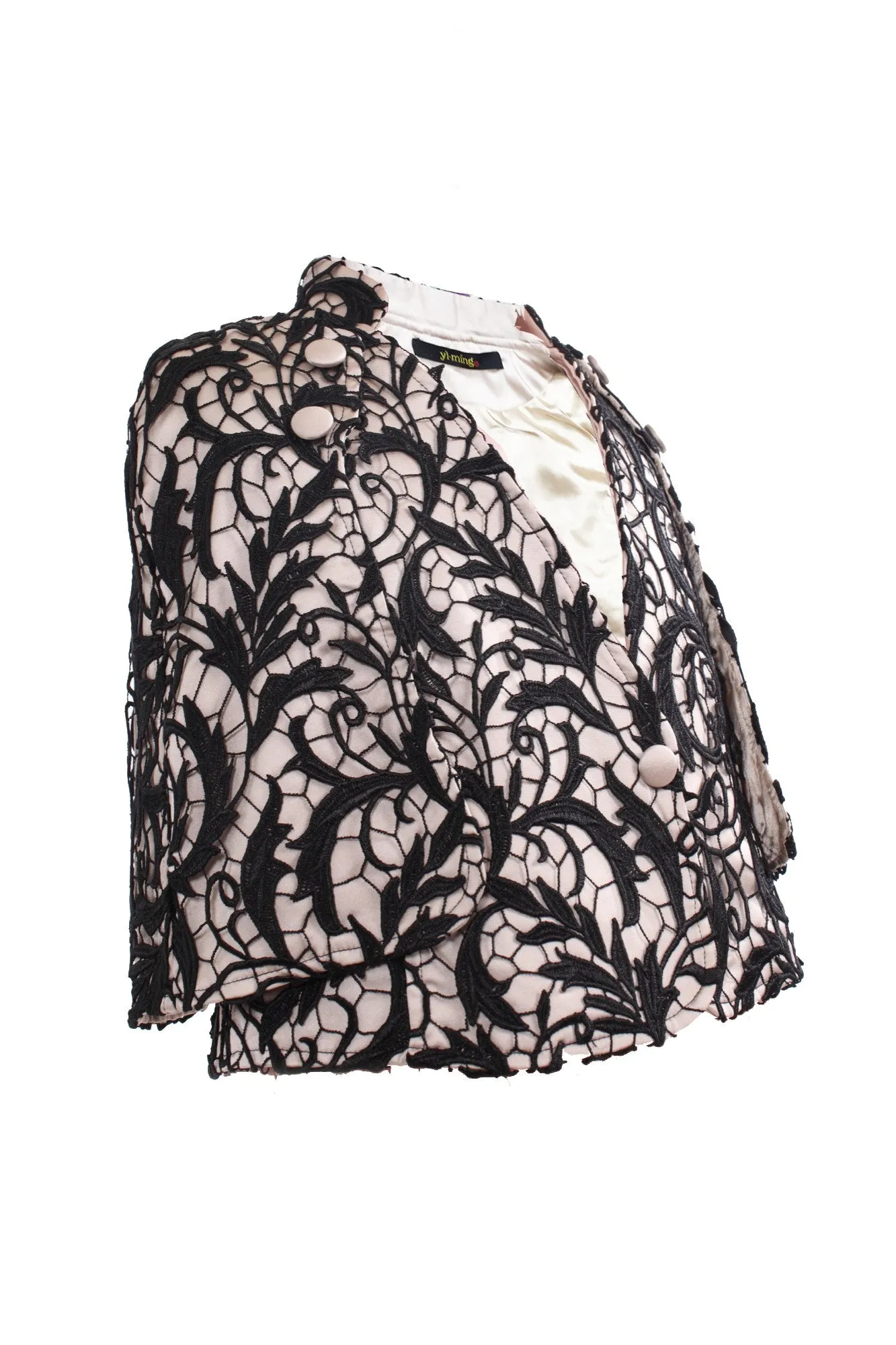 Kids Mao Collar Beige Cape With Black Lace Top Layer