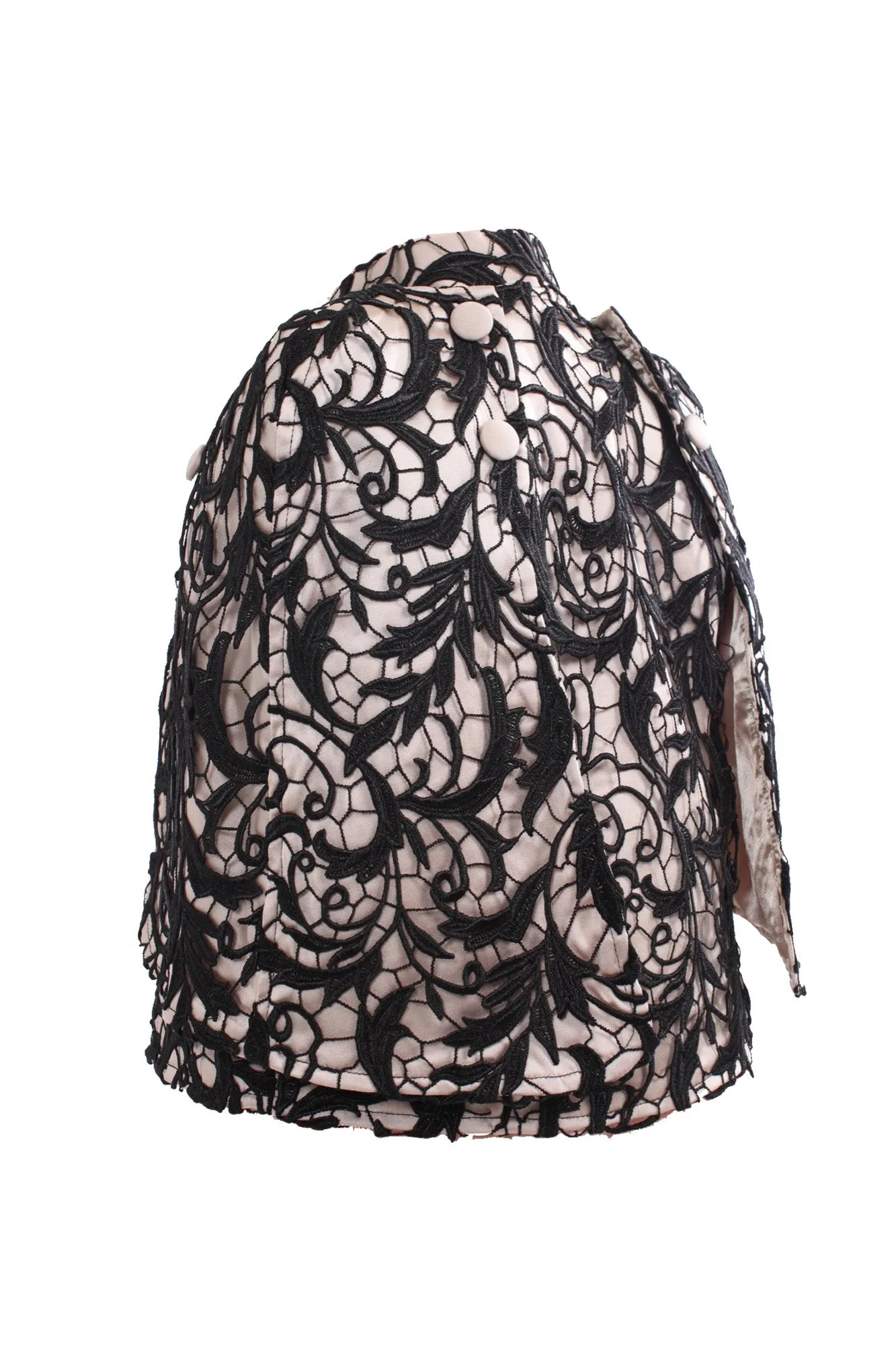 Kids Mao Collar Beige Cape With Black Lace Top Layer