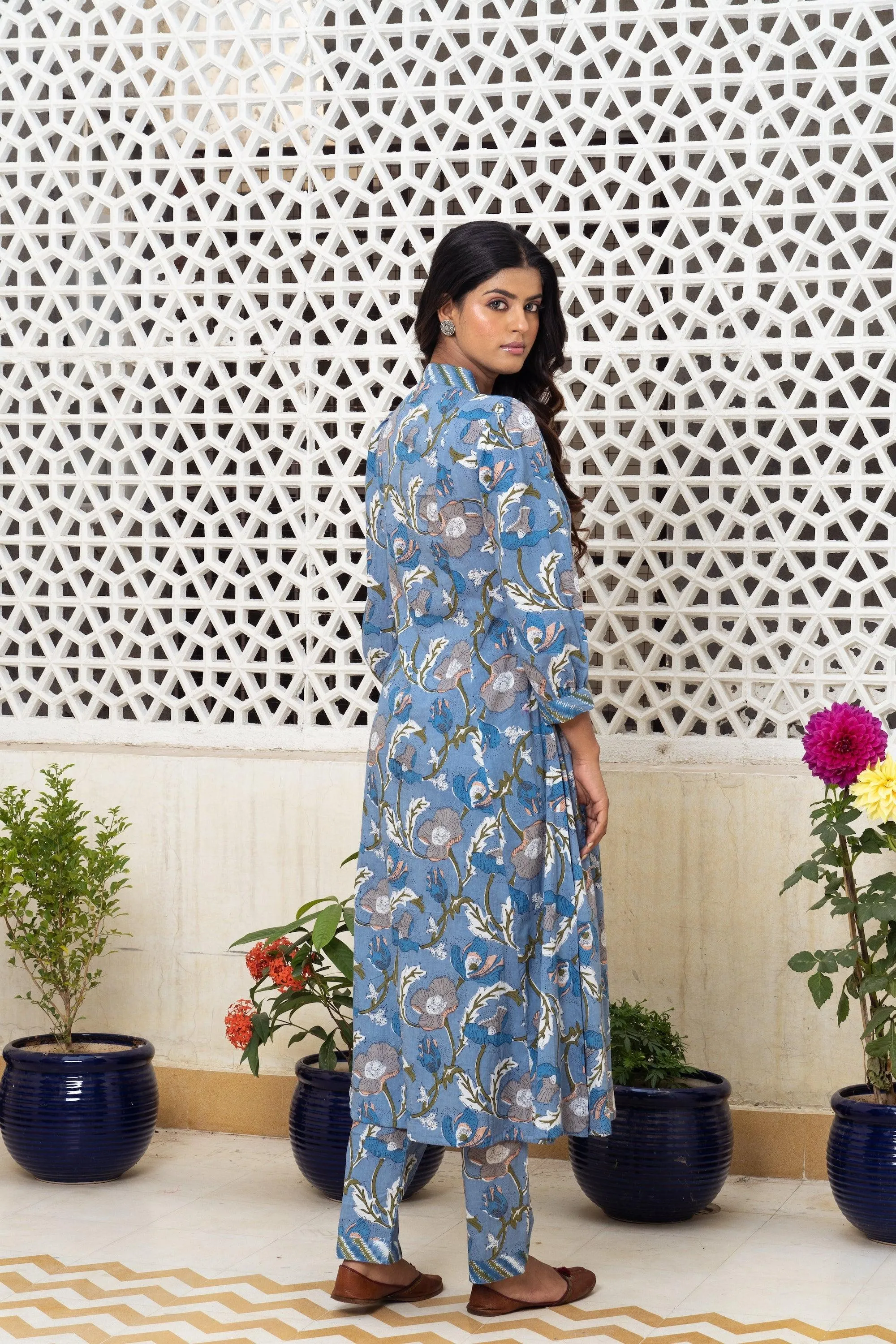 Light blue floral Kurta Set Of 2