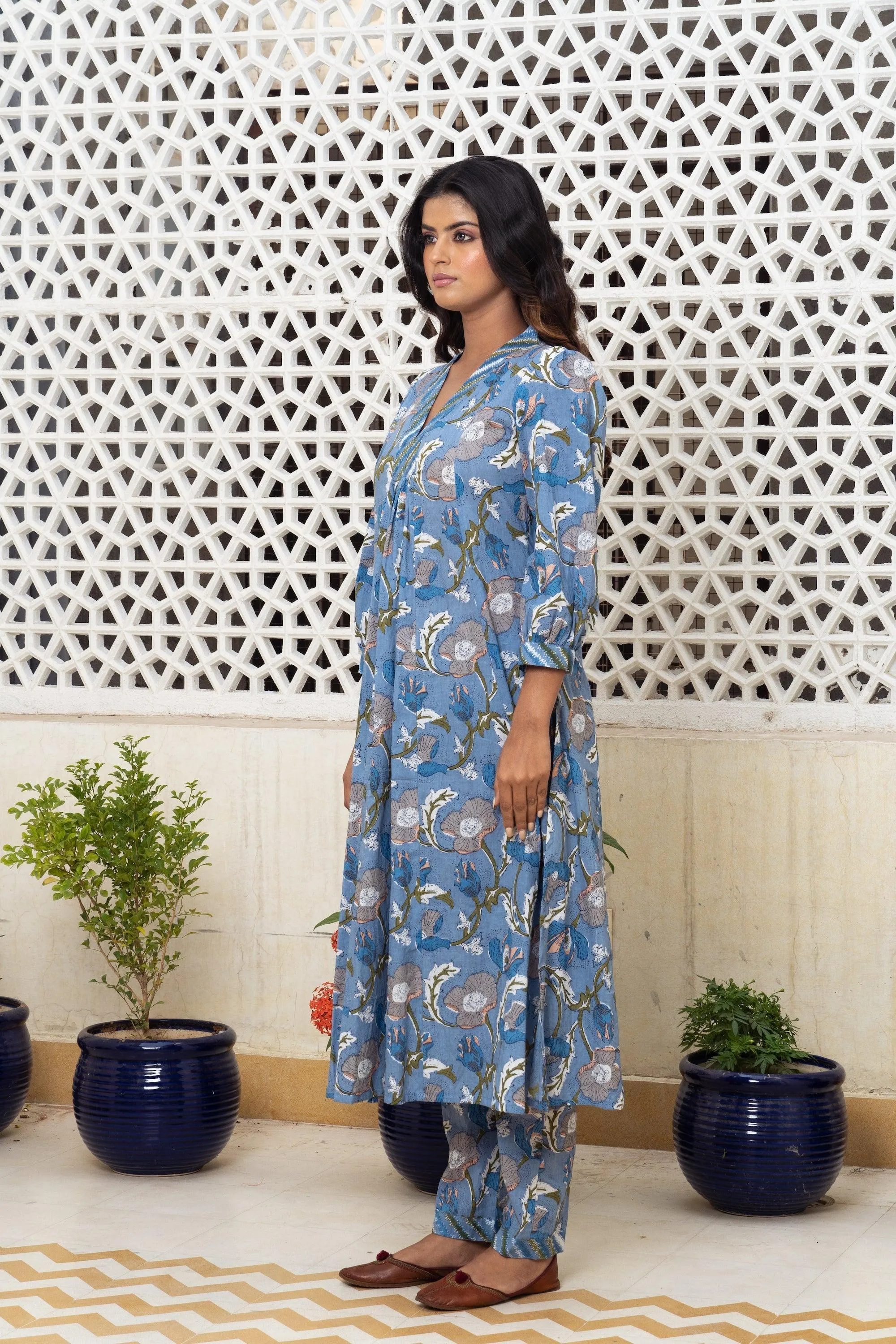 Light blue floral Kurta Set Of 2