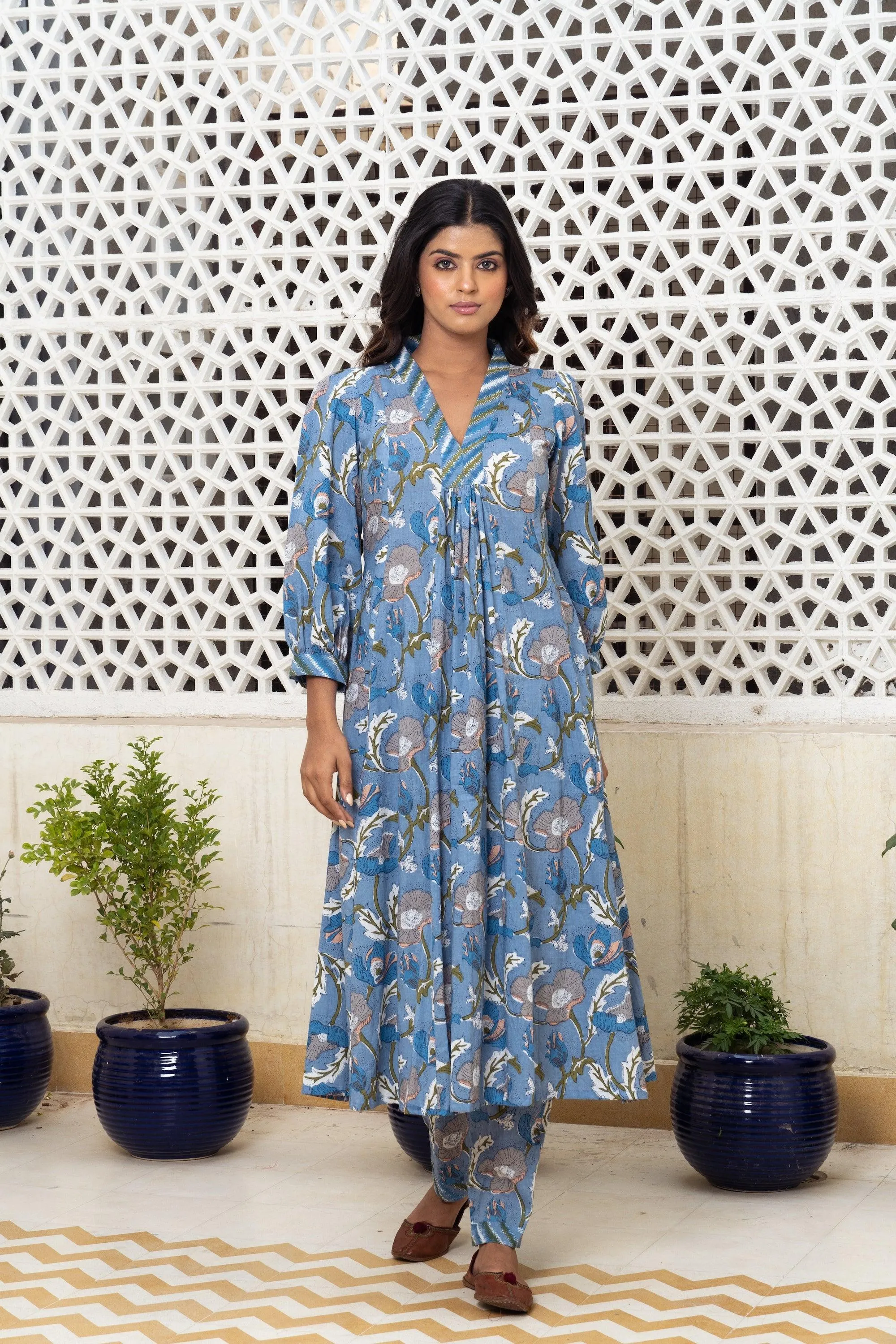 Light blue floral Kurta Set Of 2