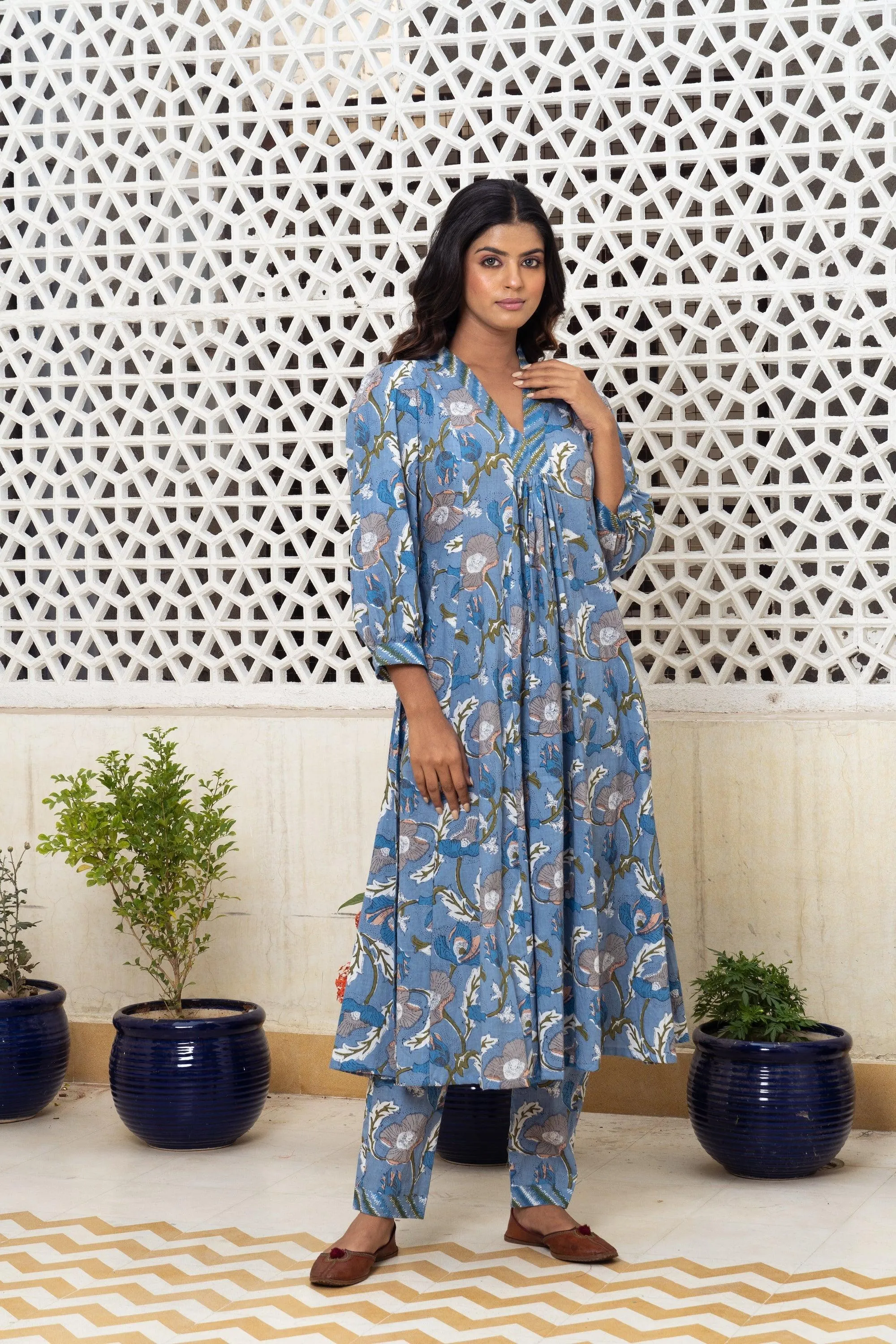 Light blue floral Kurta Set Of 2