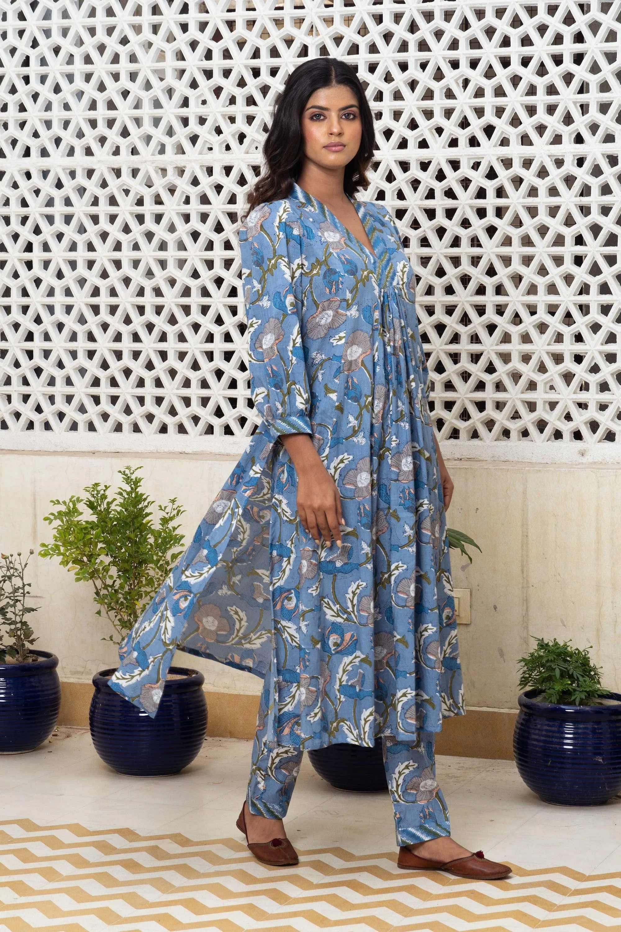 Light blue floral Kurta Set Of 2