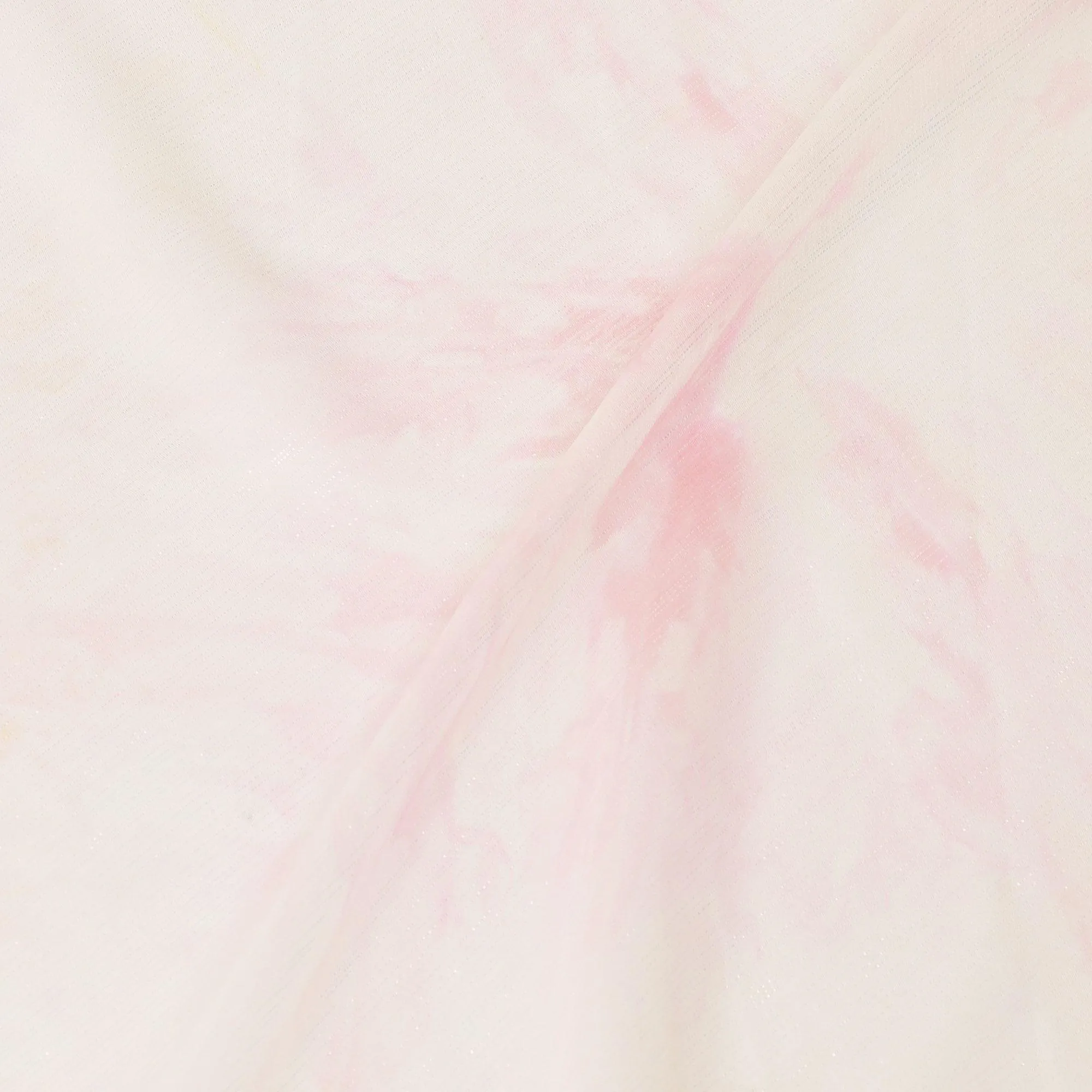 Light pink synthetic chiffon fabric with same tone, beige print having pink metallic lurex in batik design-D9752
