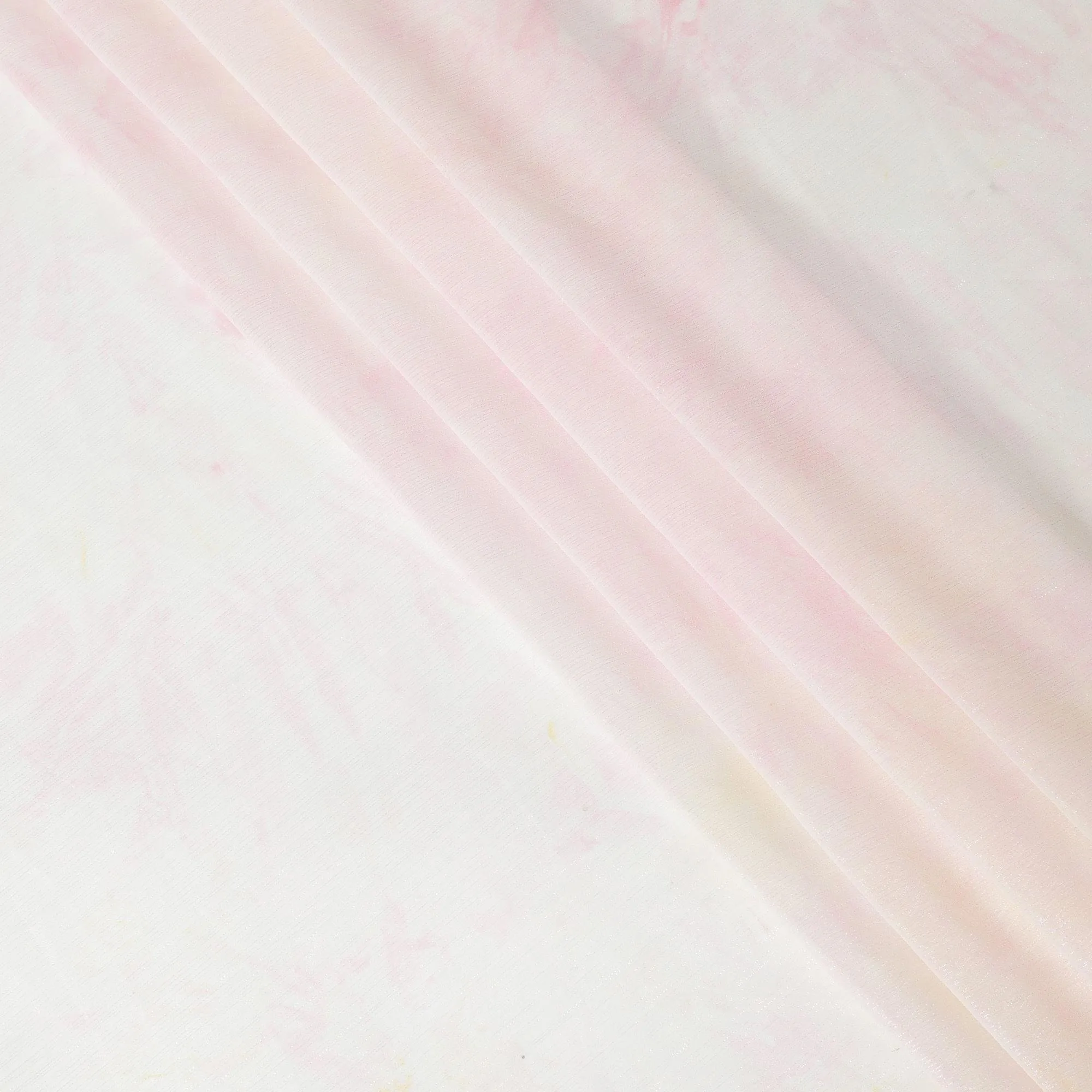 Light pink synthetic chiffon fabric with same tone, beige print having pink metallic lurex in batik design-D9752
