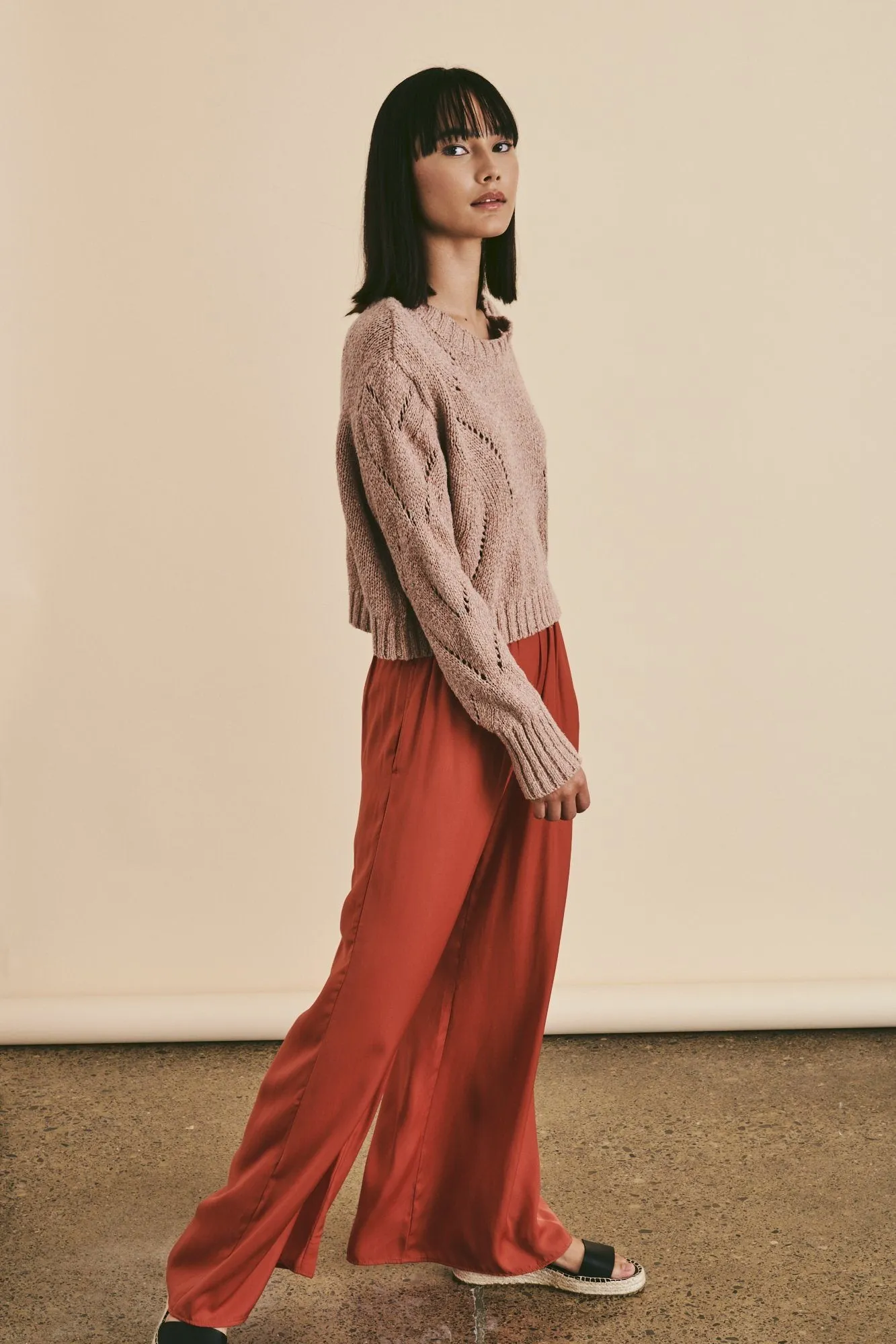Line Cotton Linen Silk Crop Sweater- Terra Cotta Sunset