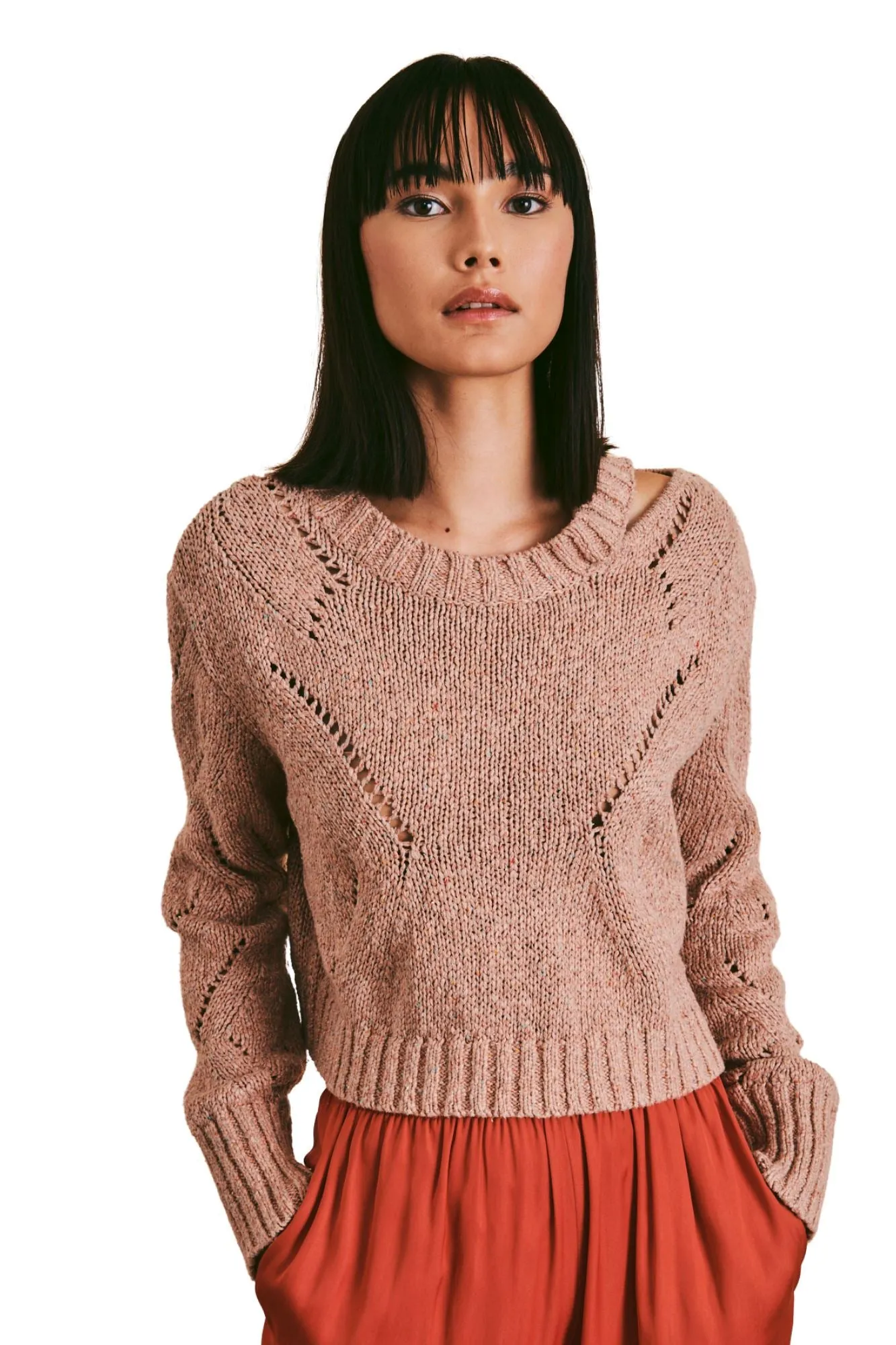 Line Cotton Linen Silk Crop Sweater- Terra Cotta Sunset