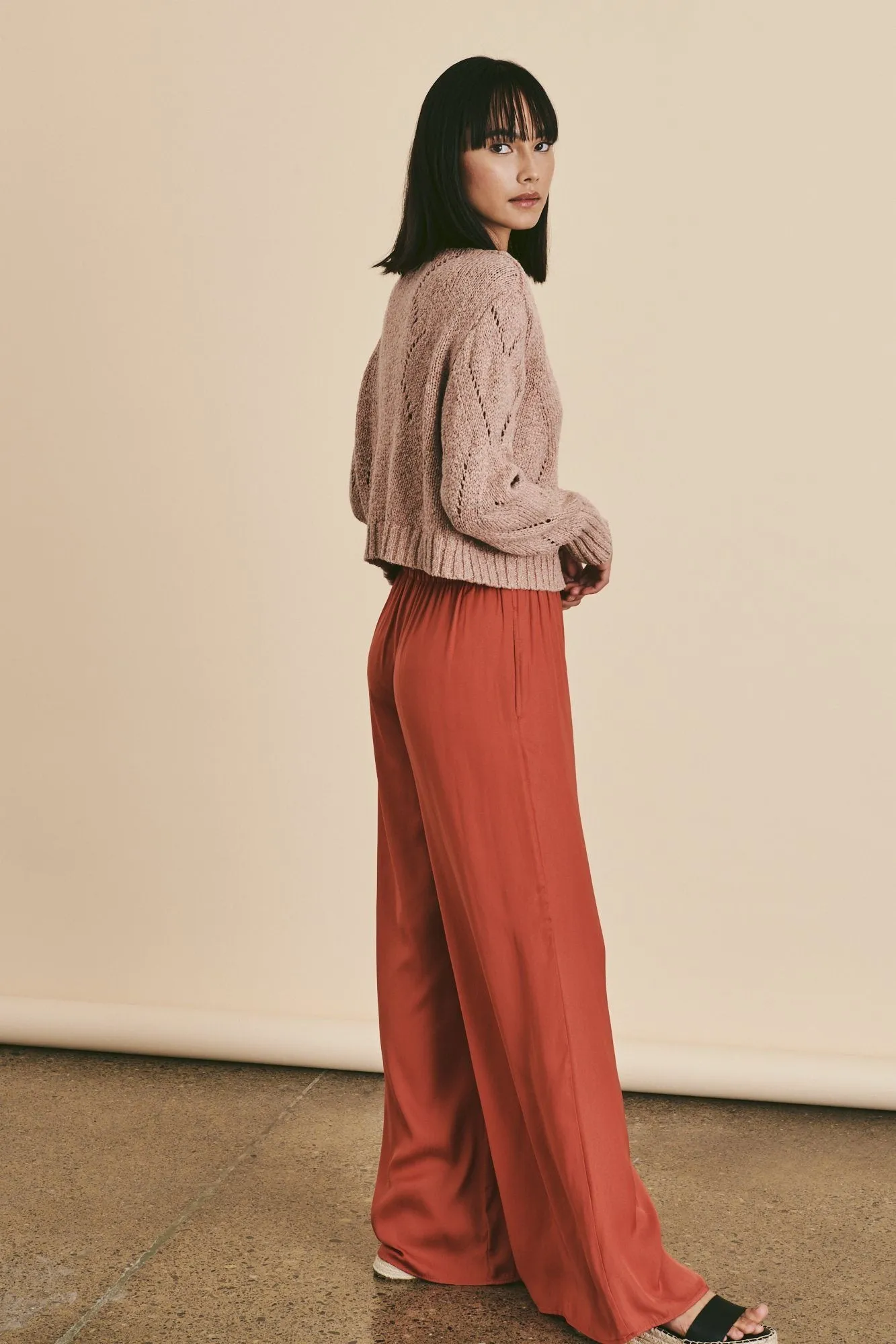 Line Cotton Linen Silk Crop Sweater- Terra Cotta Sunset