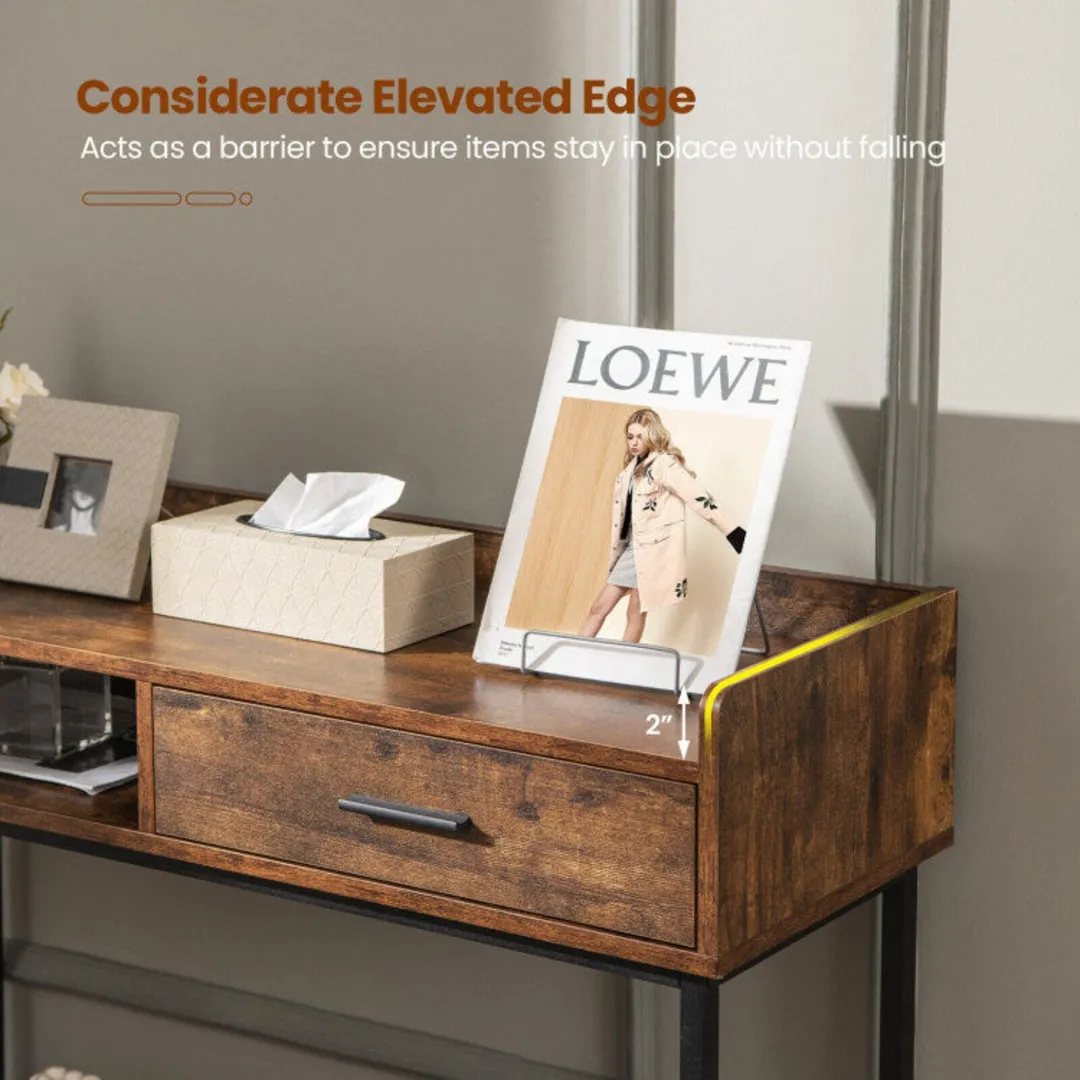 Long Console Table with Drawer and Metal Frame