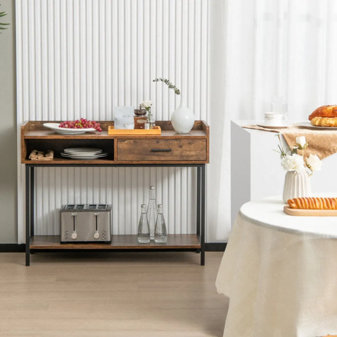 Long Console Table with Drawer and Metal Frame