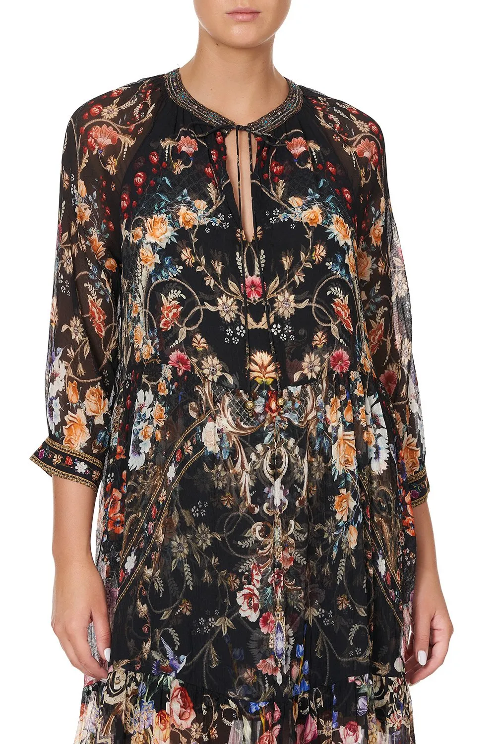 LONG GATHERED PANEL DRESS BLUSHING MANOR