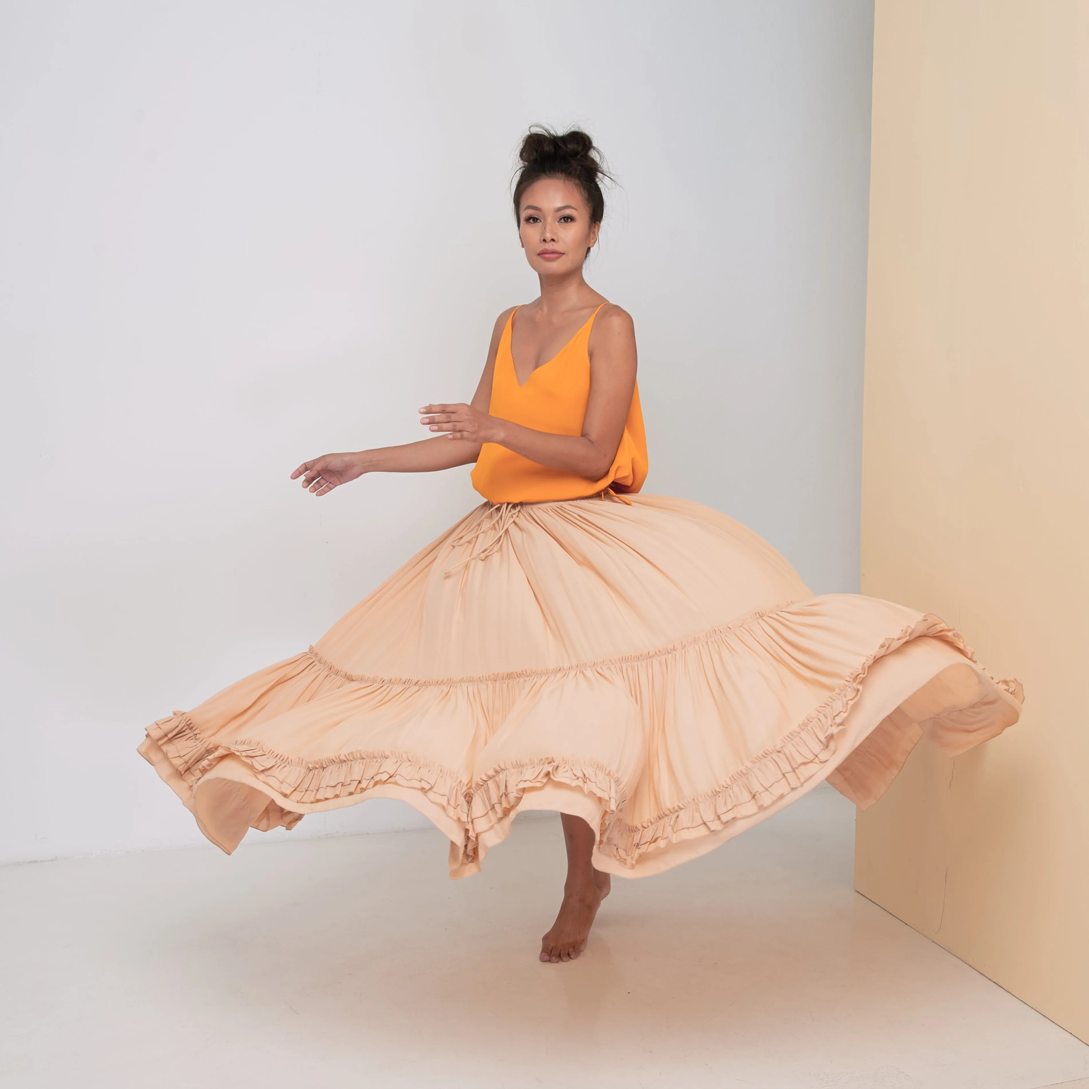 LONG RUFFLED SKIRT - Rayon Voile | Beige