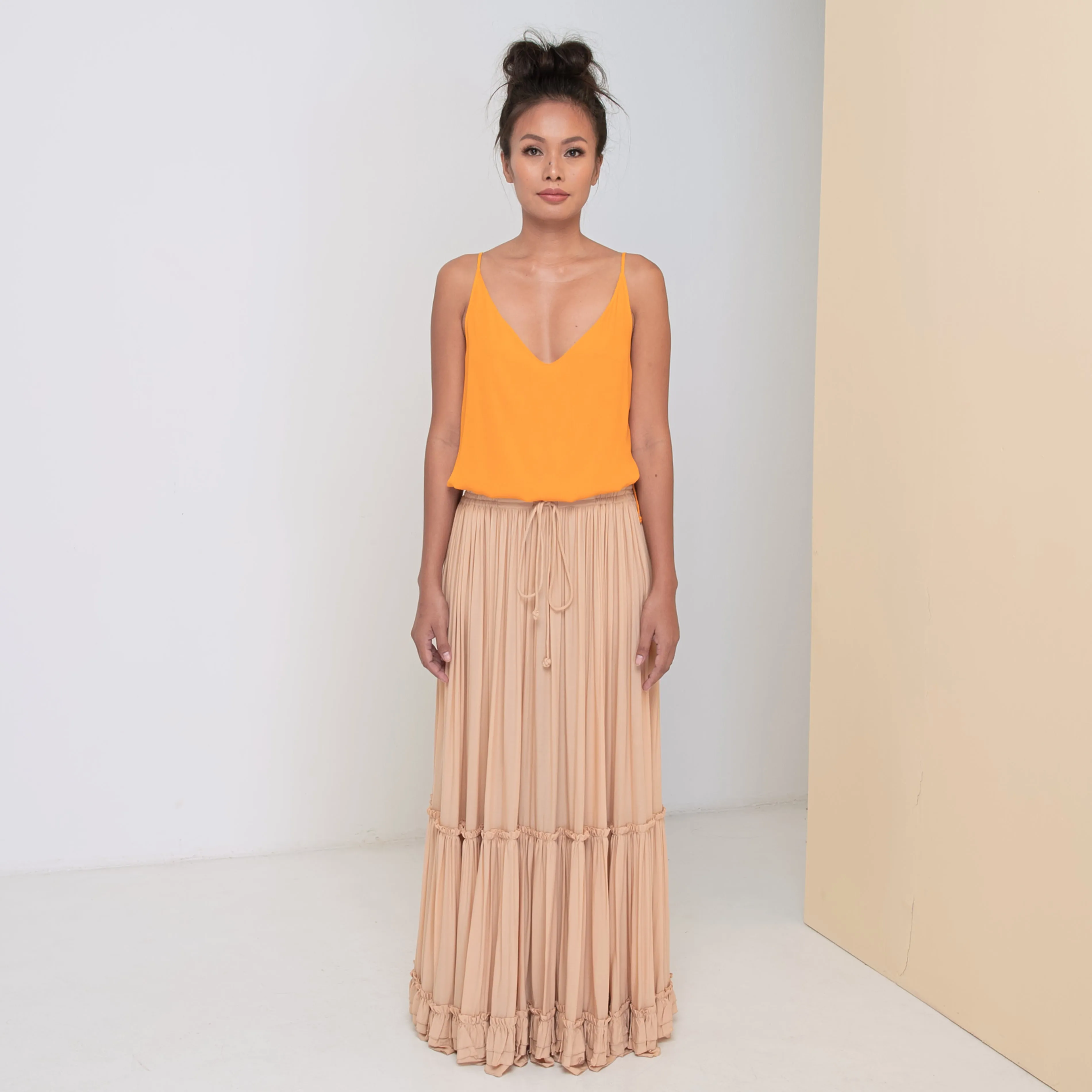 LONG RUFFLED SKIRT - Rayon Voile | Beige