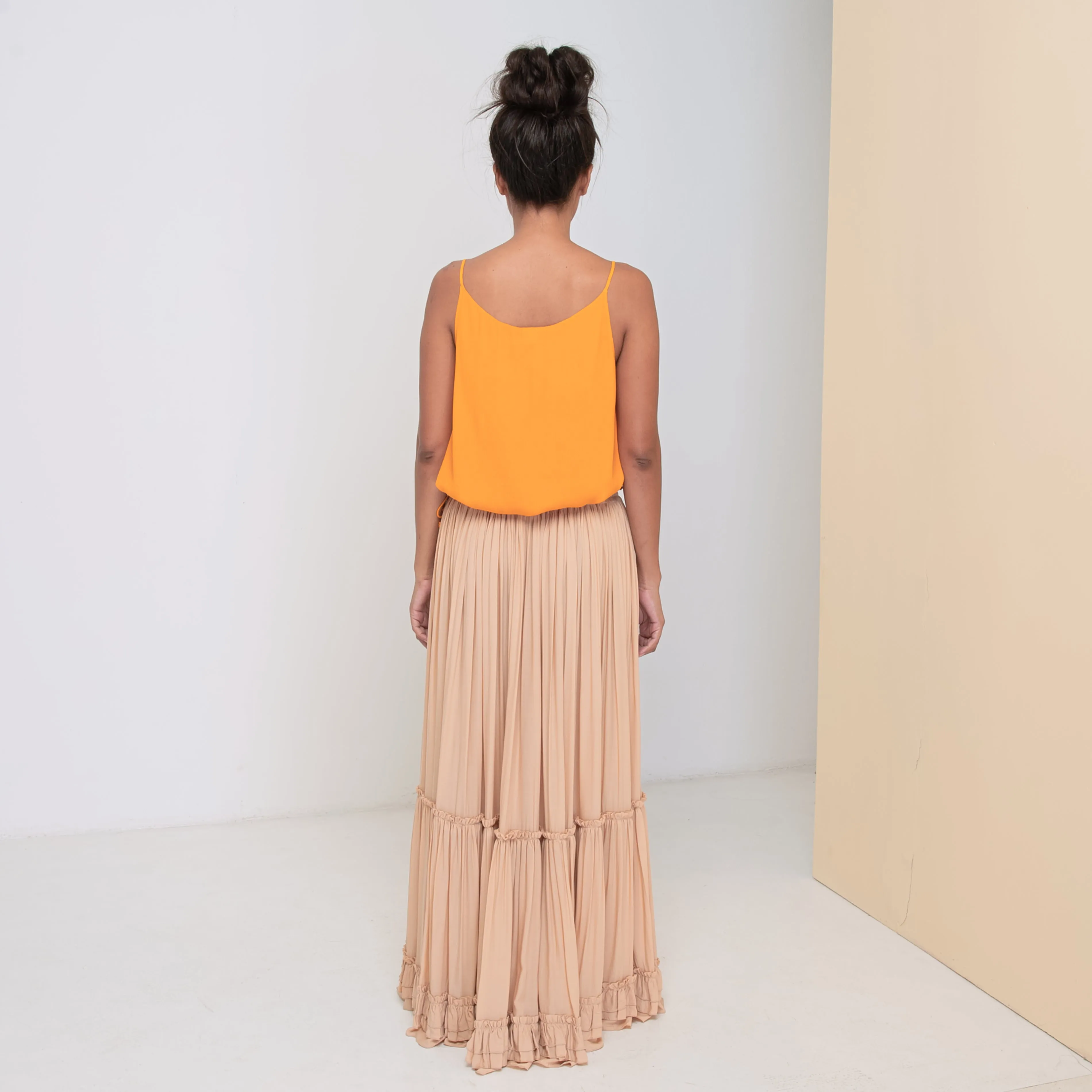 LONG RUFFLED SKIRT - Rayon Voile | Beige