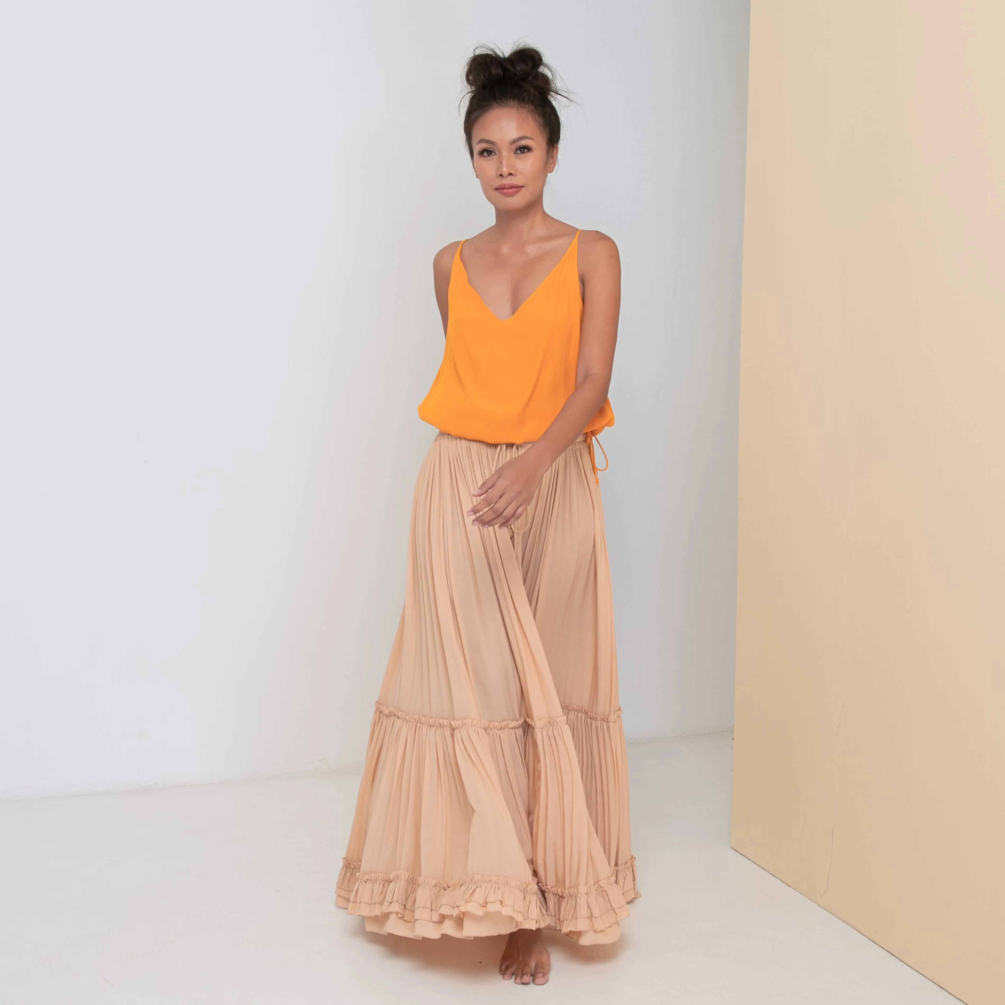 LONG RUFFLED SKIRT - Rayon Voile | Beige