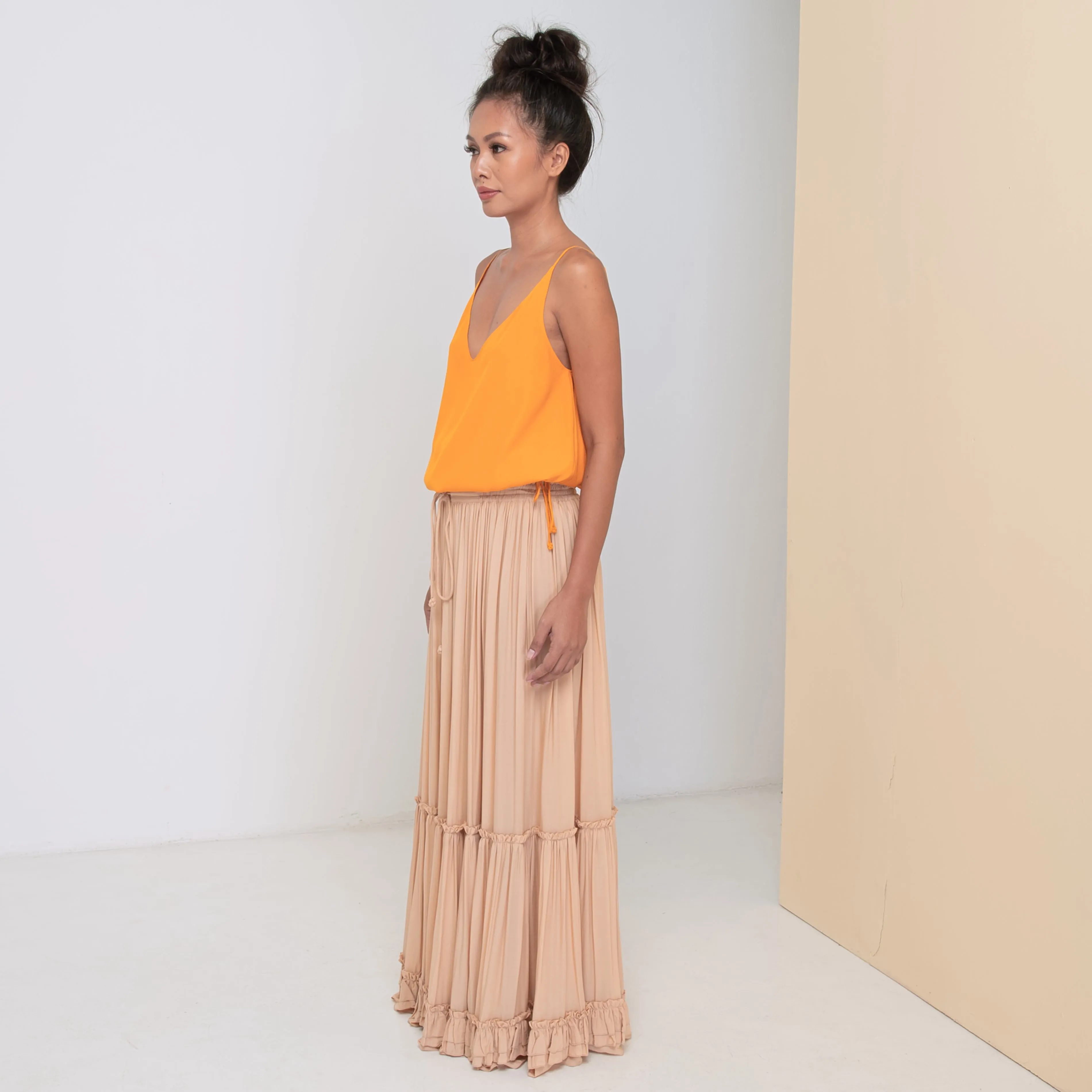 LONG RUFFLED SKIRT - Rayon Voile | Beige
