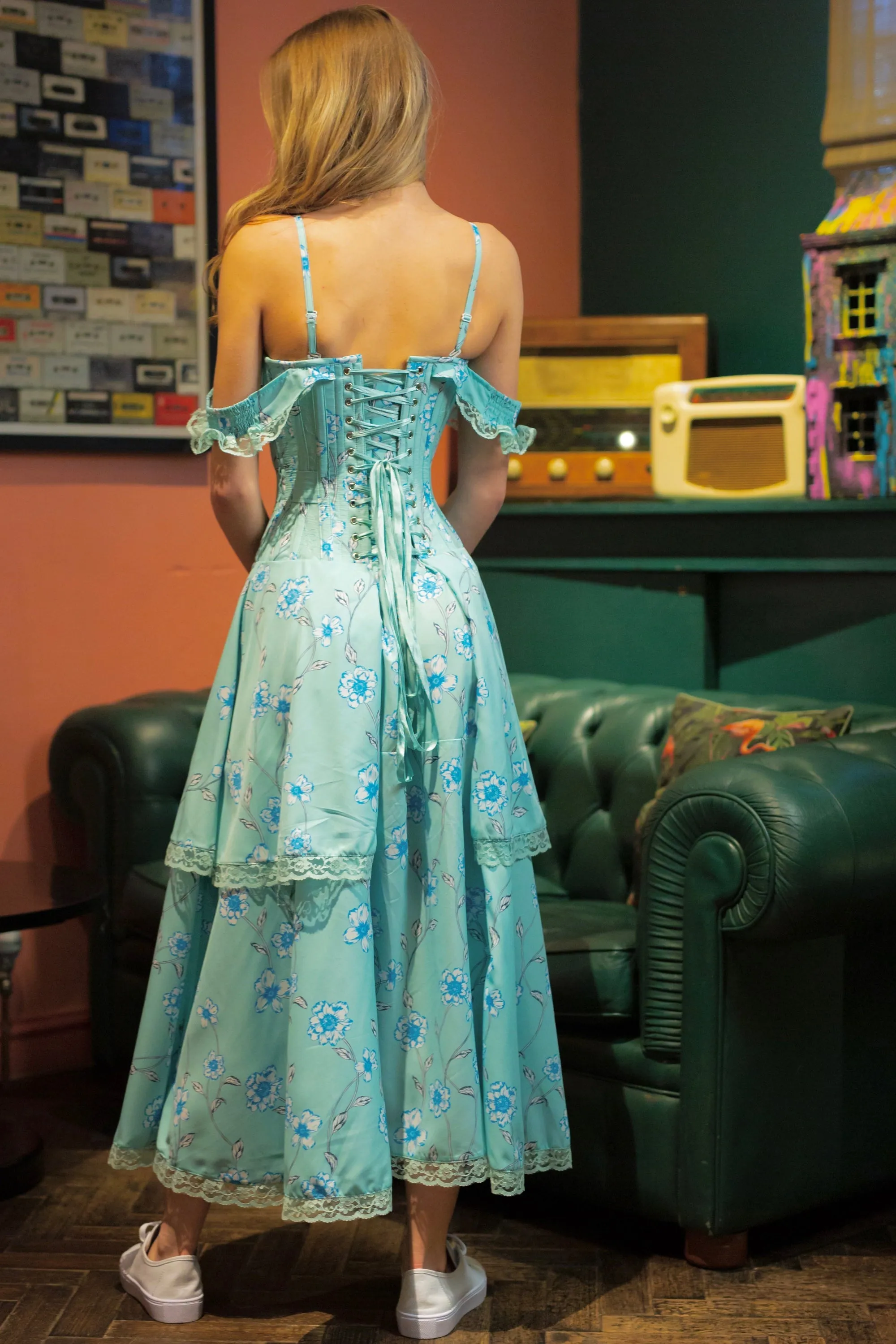 Mesh Panel Sleeved Corset Dress