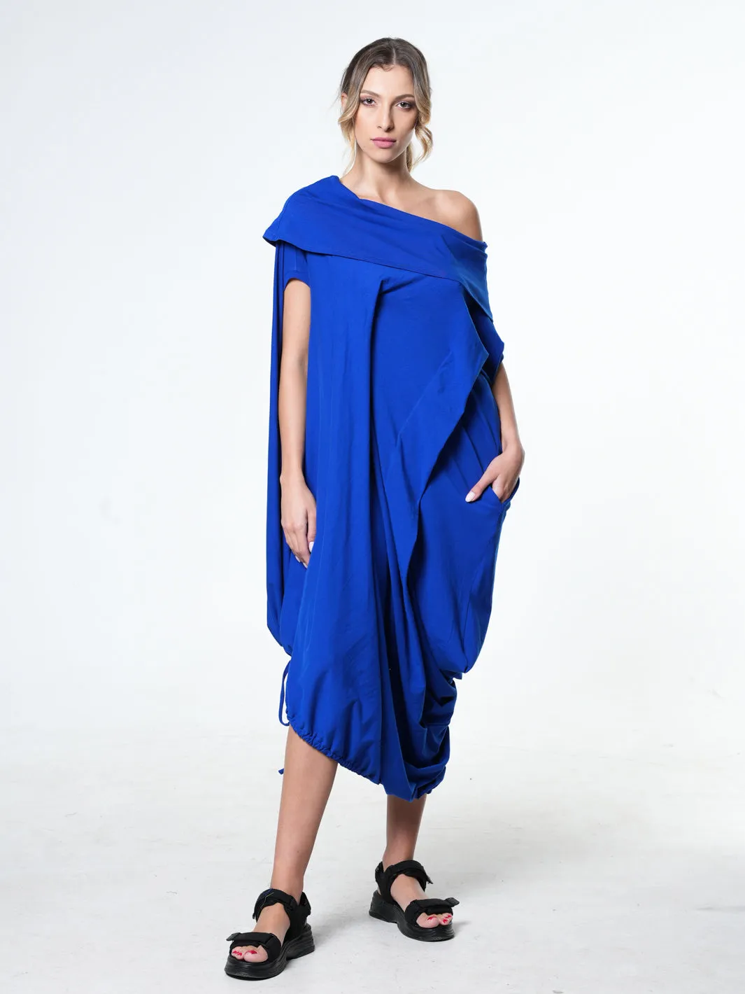 Oversize Cotton Kaftan Dress In Light Grey