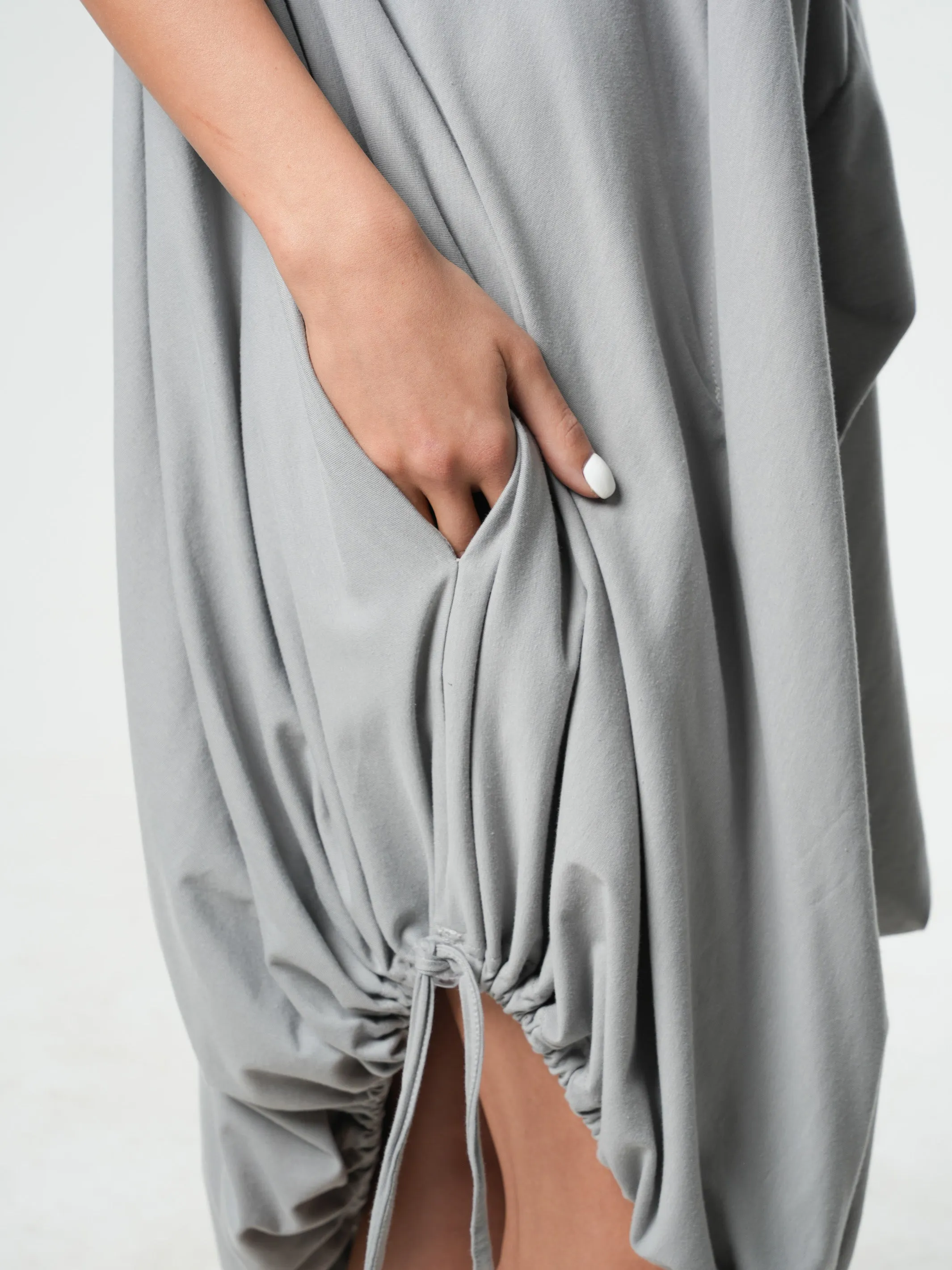 Oversize Cotton Kaftan Dress In Light Grey