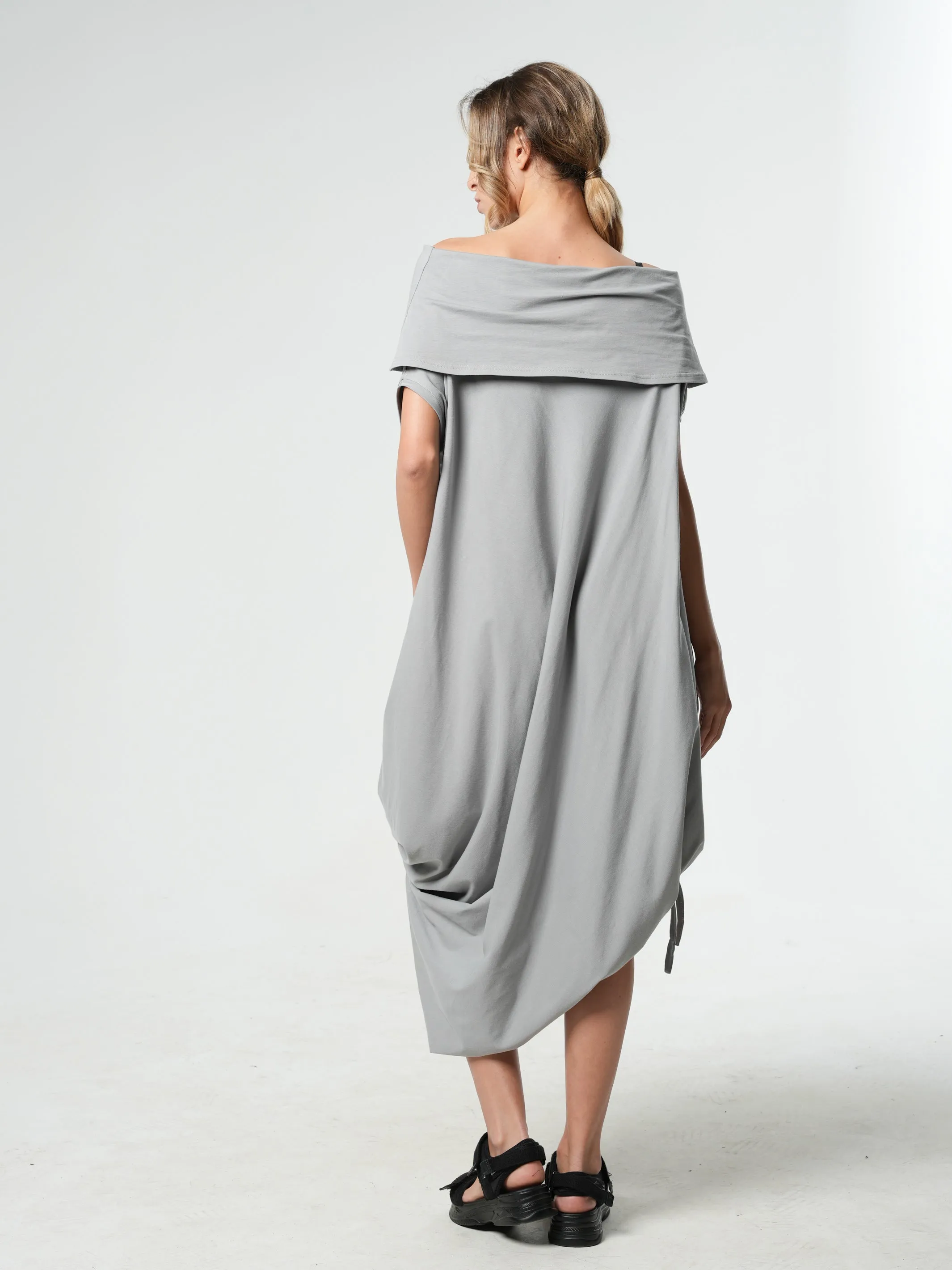 Oversize Cotton Kaftan Dress In Light Grey