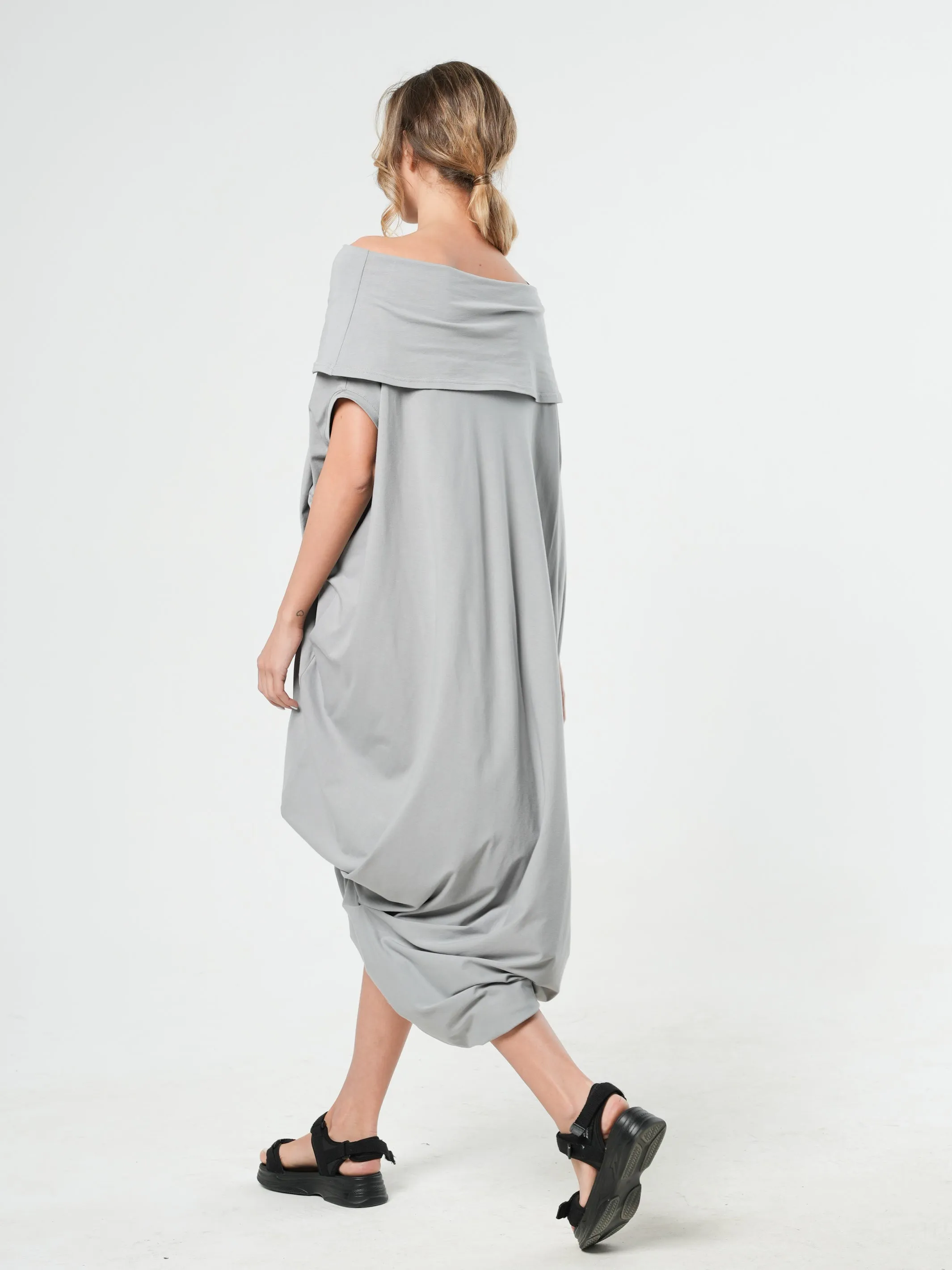 Oversize Cotton Kaftan Dress In Light Grey