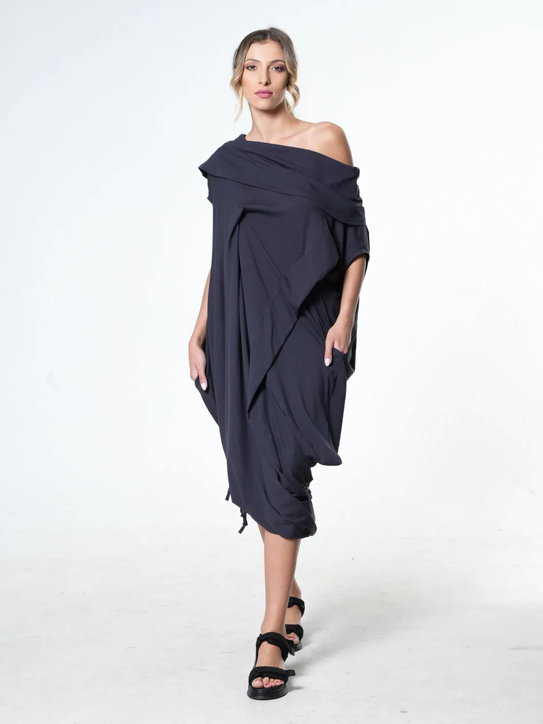 Oversize Cotton Kaftan Dress In Light Grey