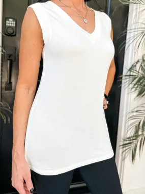 Oversized V-Neck Tunic Tee - White