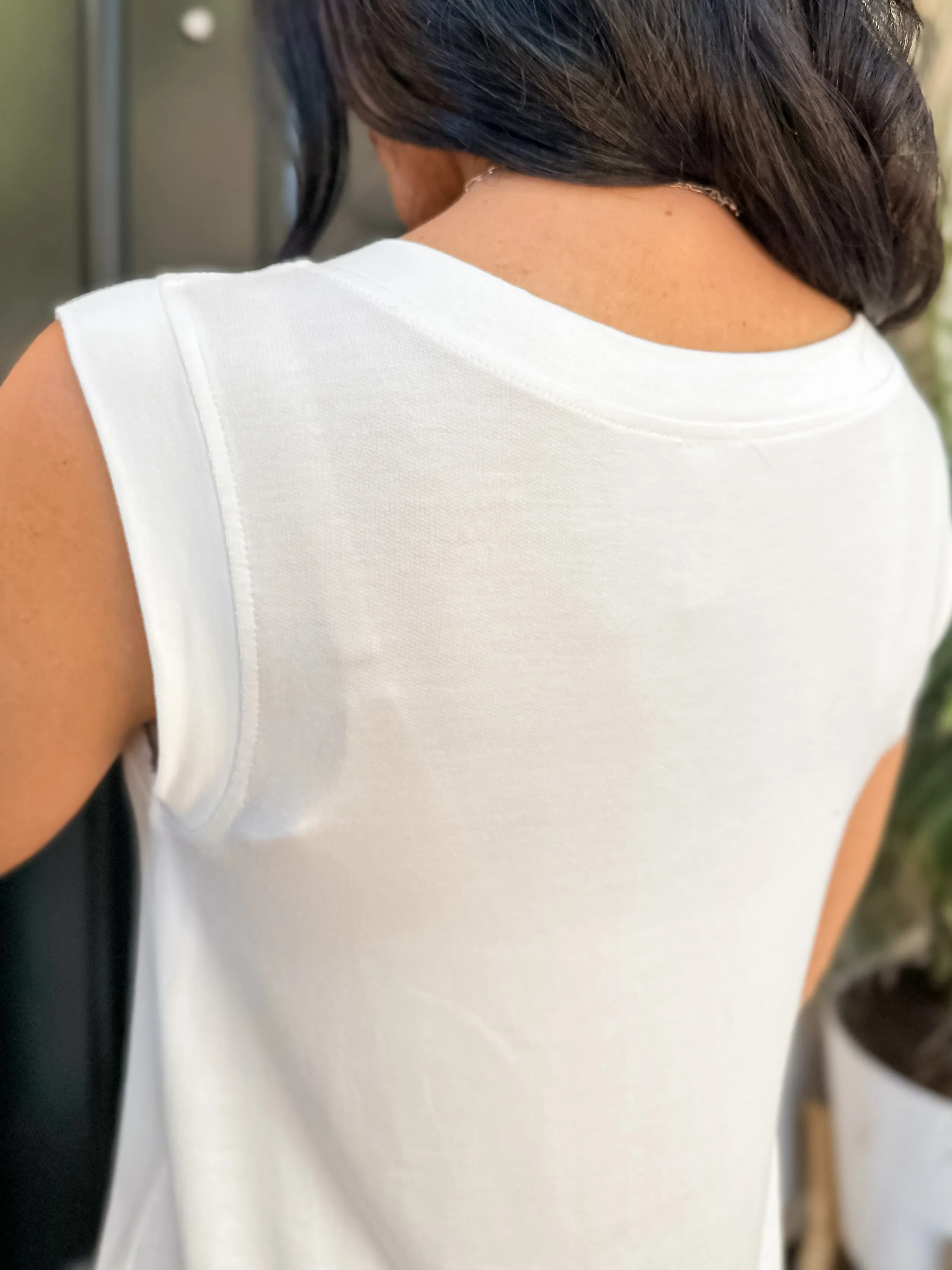 Oversized V-Neck Tunic Tee - White