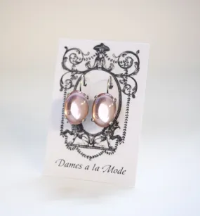 Pale Pink Crystal Mirror Earrings - Large Oval Pale Pink Crystal Mirror Earrings - Large Oval