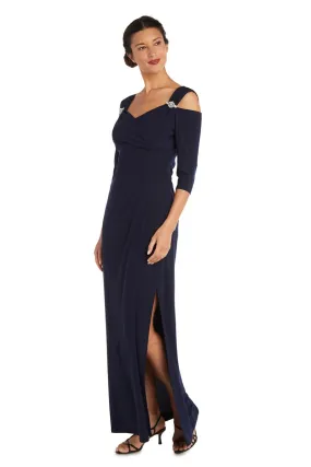 Petite Empire Waist Cold Shoulder Evening Gown with Sleeves