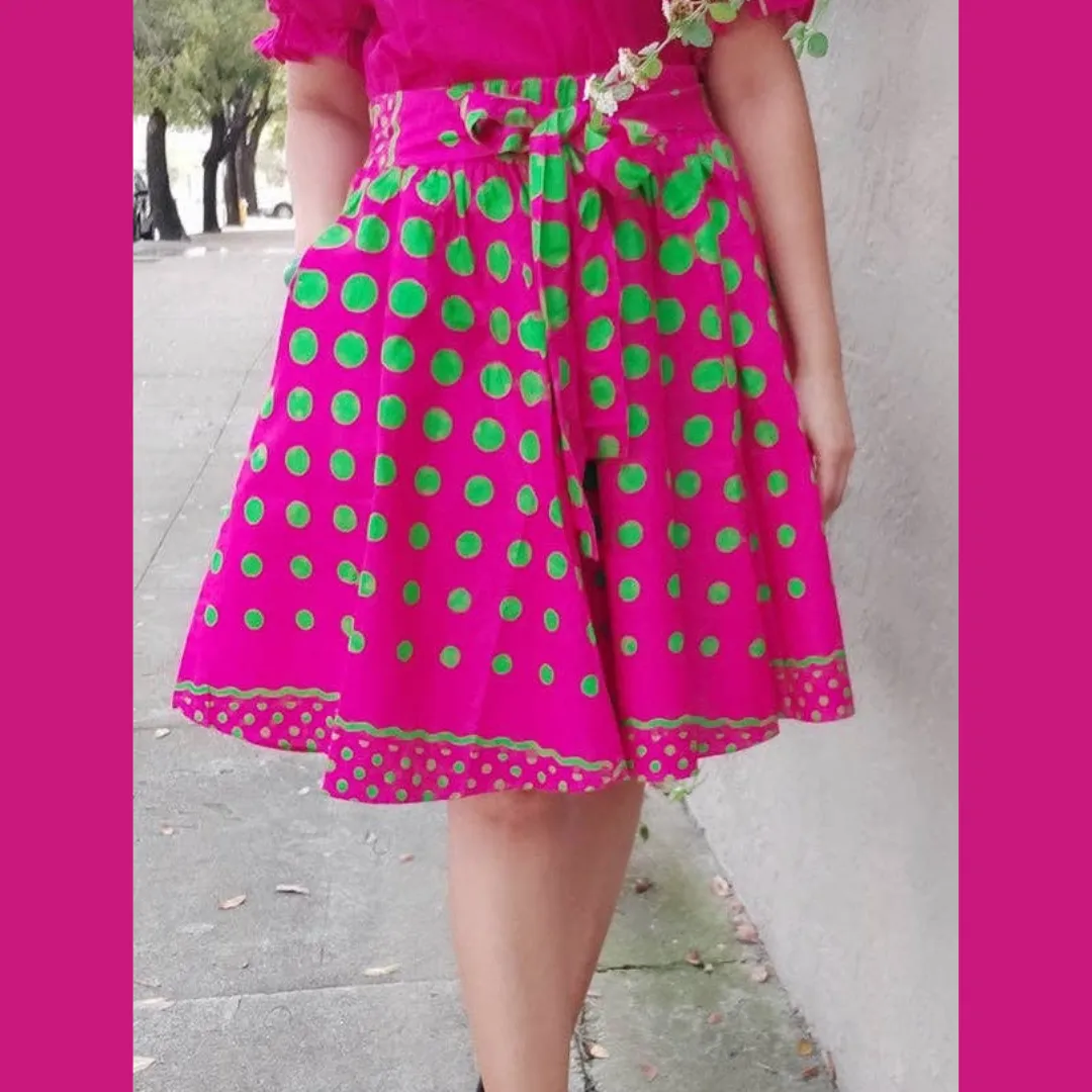 Pink and Green Polka Dot Skirt