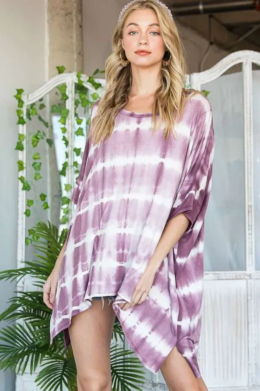 Plus Striped Tie Dye Round Neck Tunic