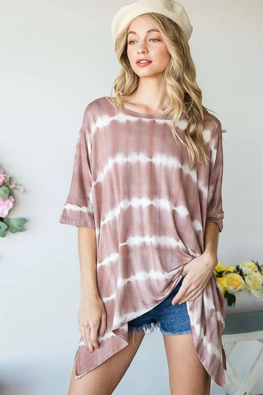 Plus Striped Tie Dye Round Neck Tunic