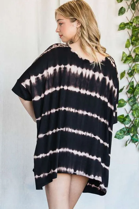 Plus Striped Tie Dye Round Neck Tunic