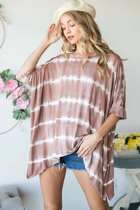 Plus Striped Tie Dye Round Neck Tunic