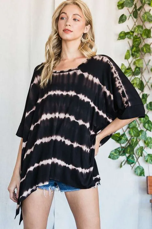 Plus Striped Tie Dye Round Neck Tunic