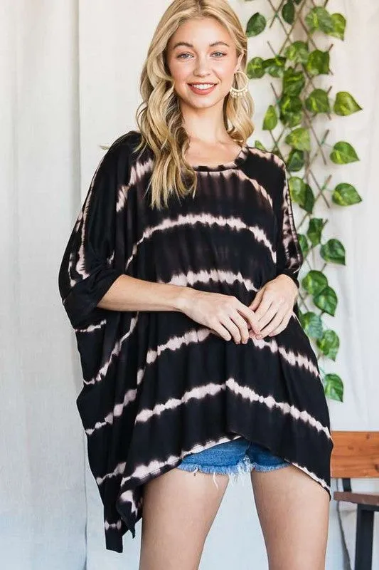 Plus Striped Tie Dye Round Neck Tunic