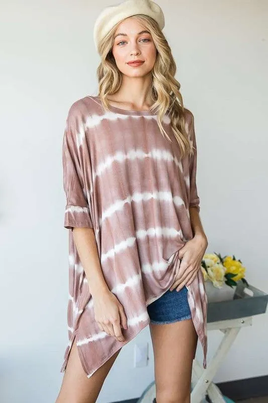Plus Striped Tie Dye Round Neck Tunic