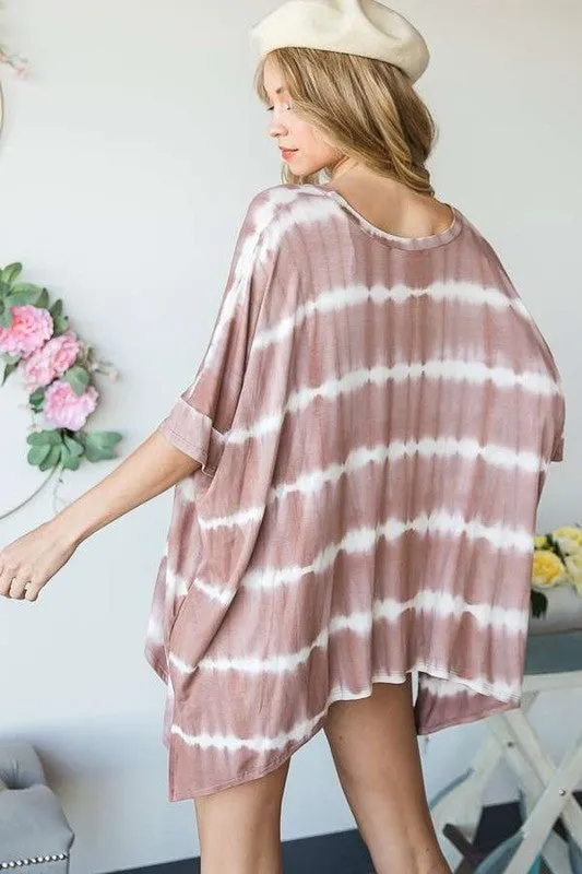Plus Striped Tie Dye Round Neck Tunic