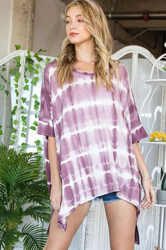Plus Striped Tie Dye Round Neck Tunic