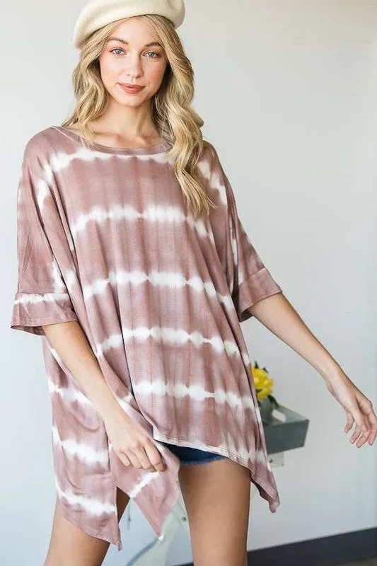 Plus Striped Tie Dye Round Neck Tunic