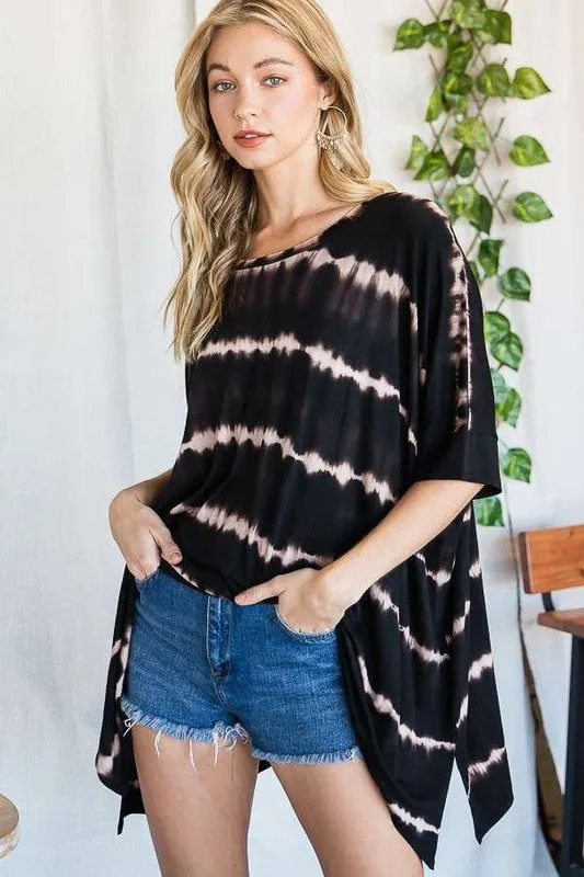 Plus Striped Tie Dye Round Neck Tunic